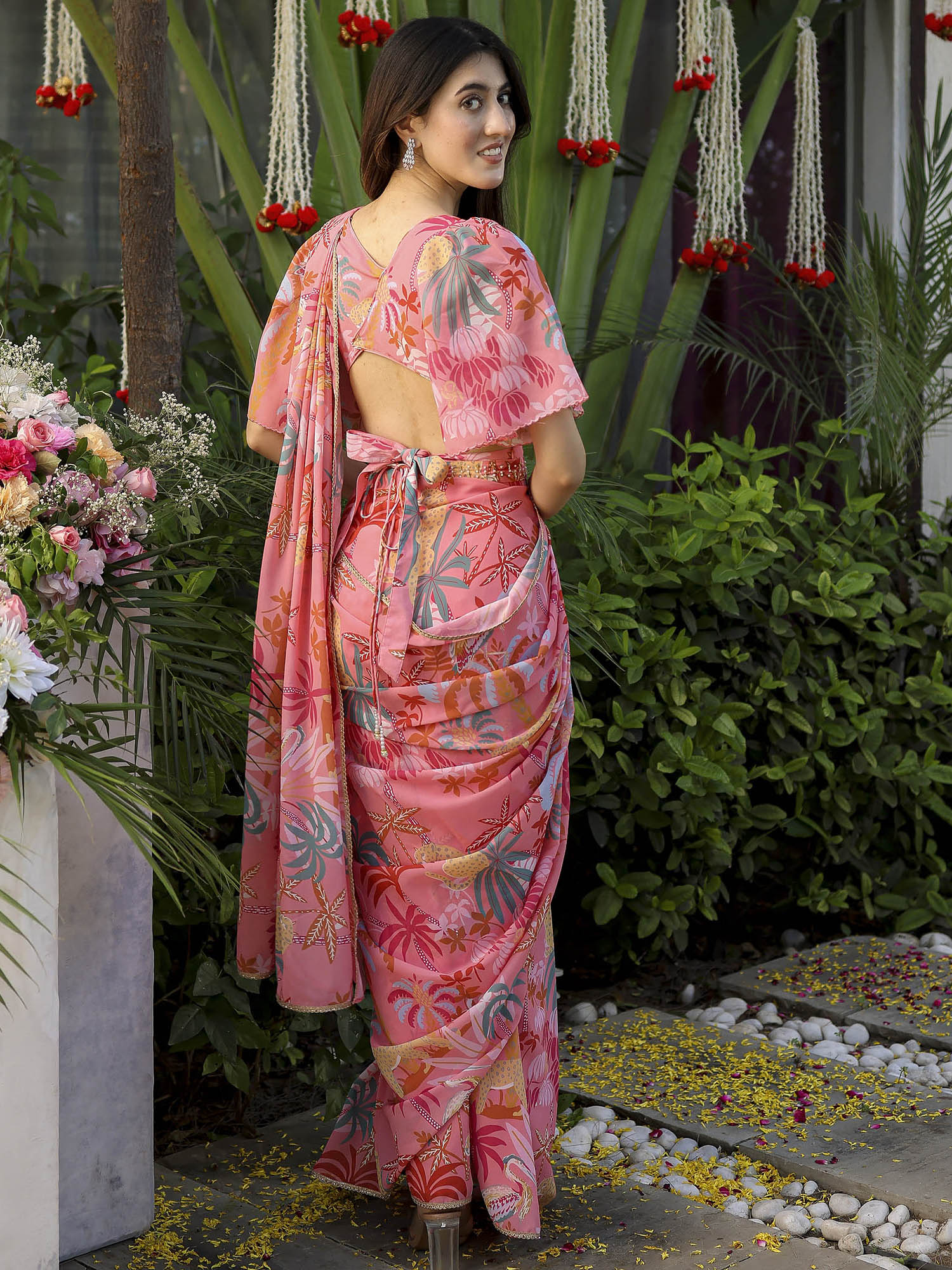 Peach Printed Ready Saree - Image 7