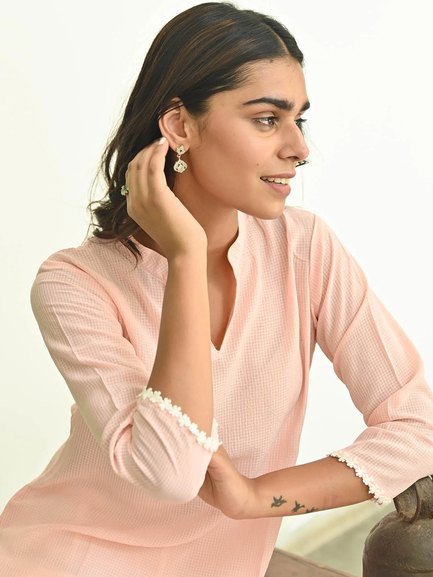 Peach Straight Kurta with Pants - Image 8
