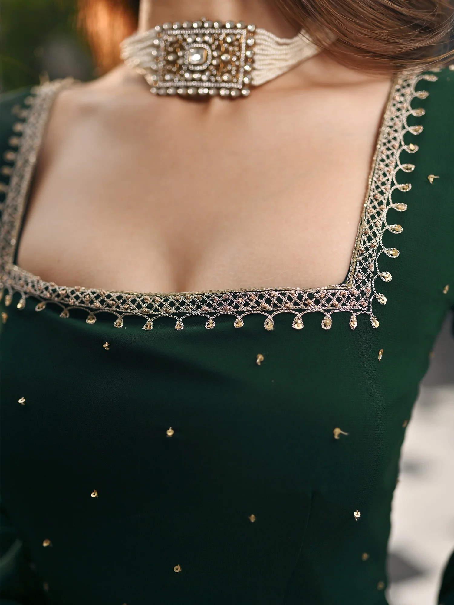 Phoolkari Green Anarkali - Image 2