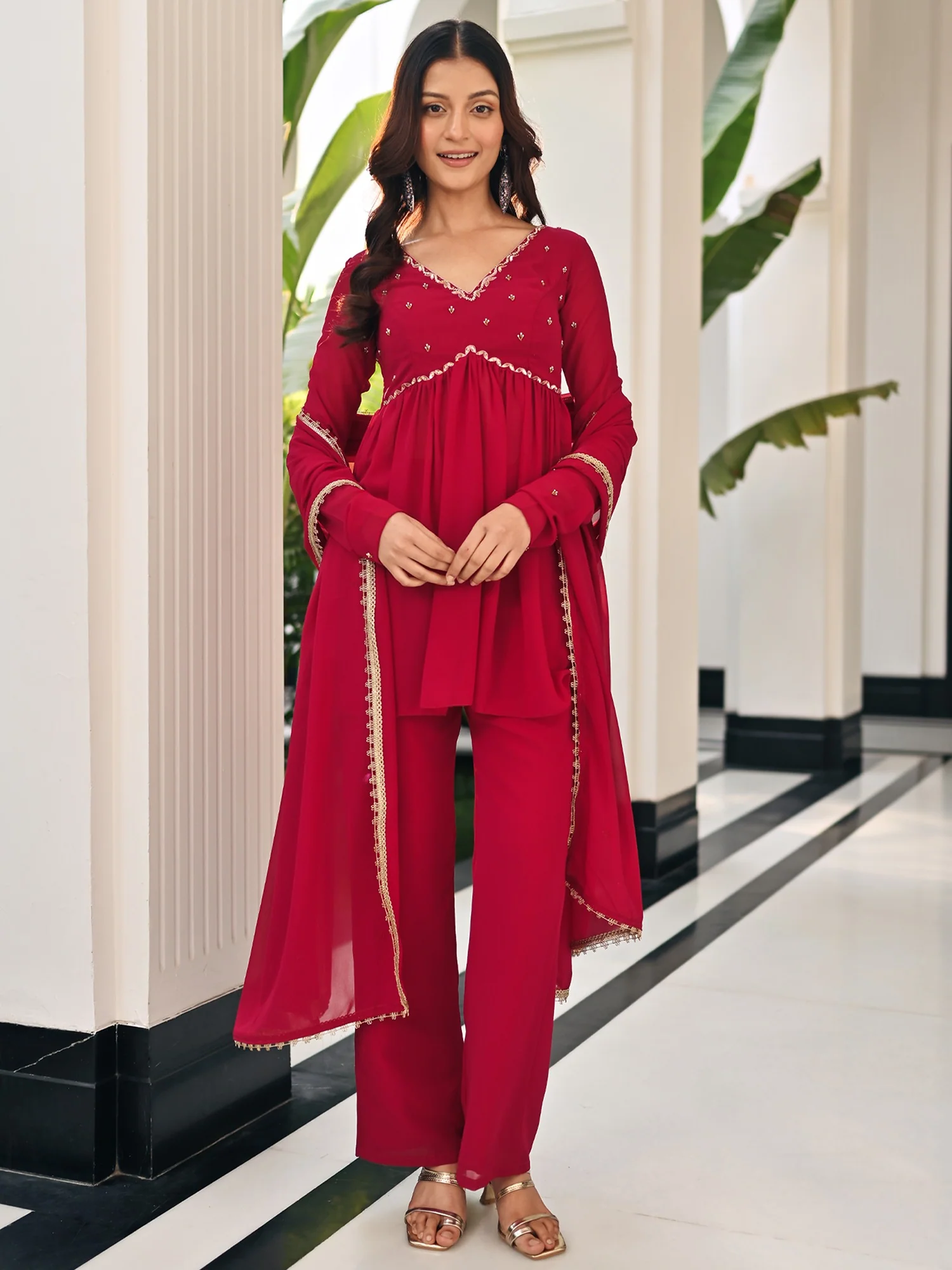 Phoolkari Maroon sharara - Image 7
