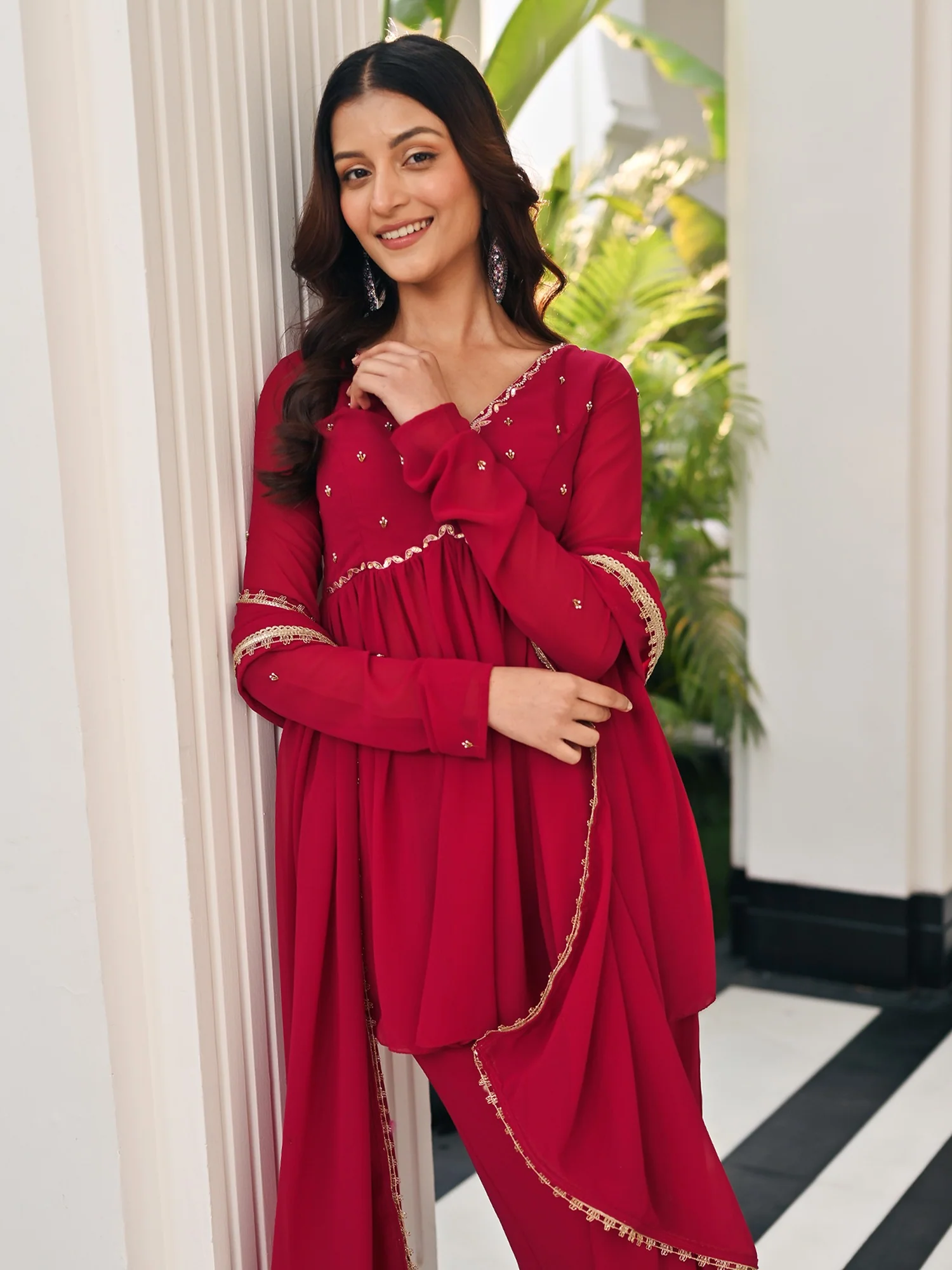 Phoolkari Maroon sharara - Image 9