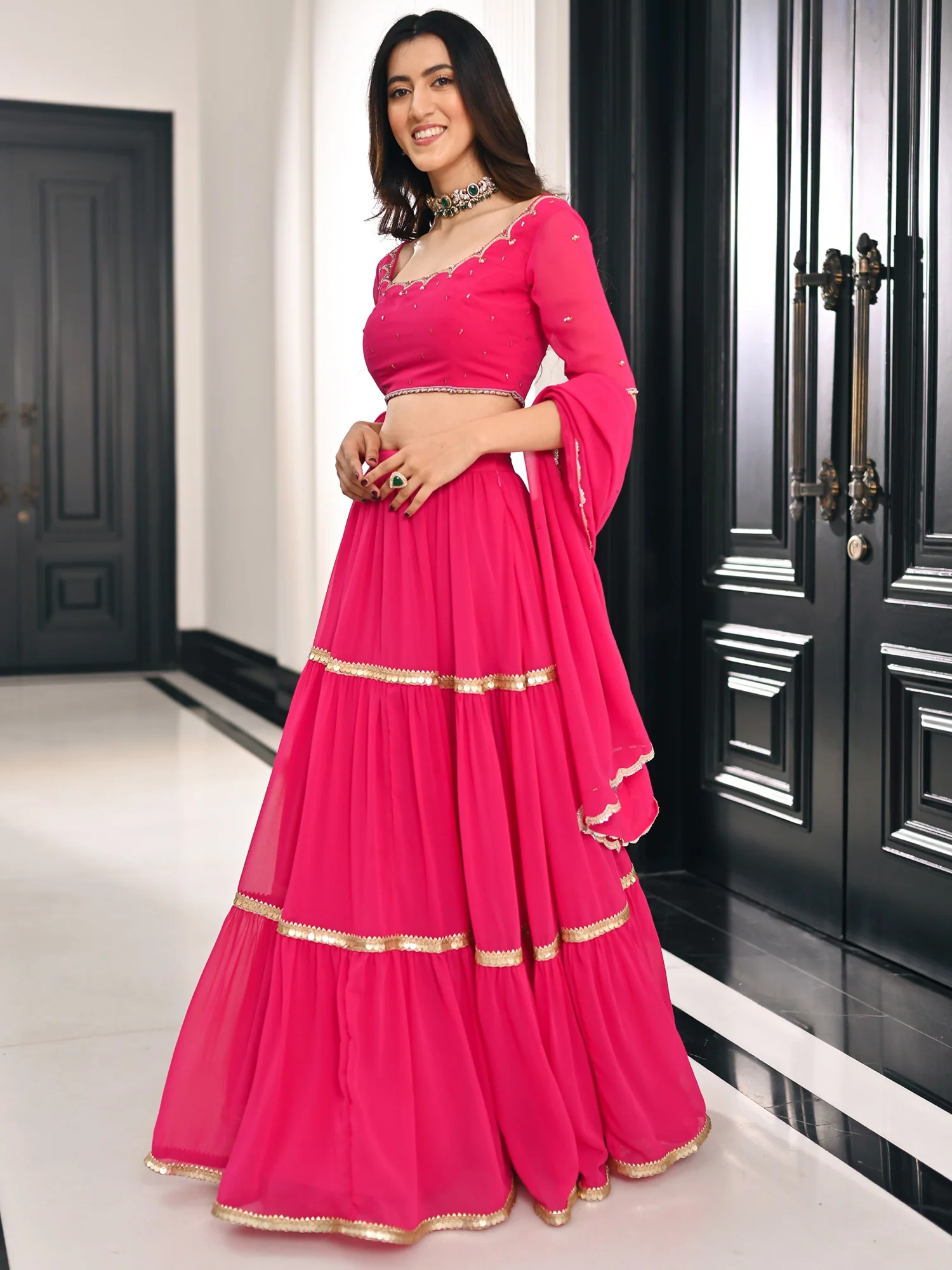 Phoolkari Pink Lehenga - Image 10