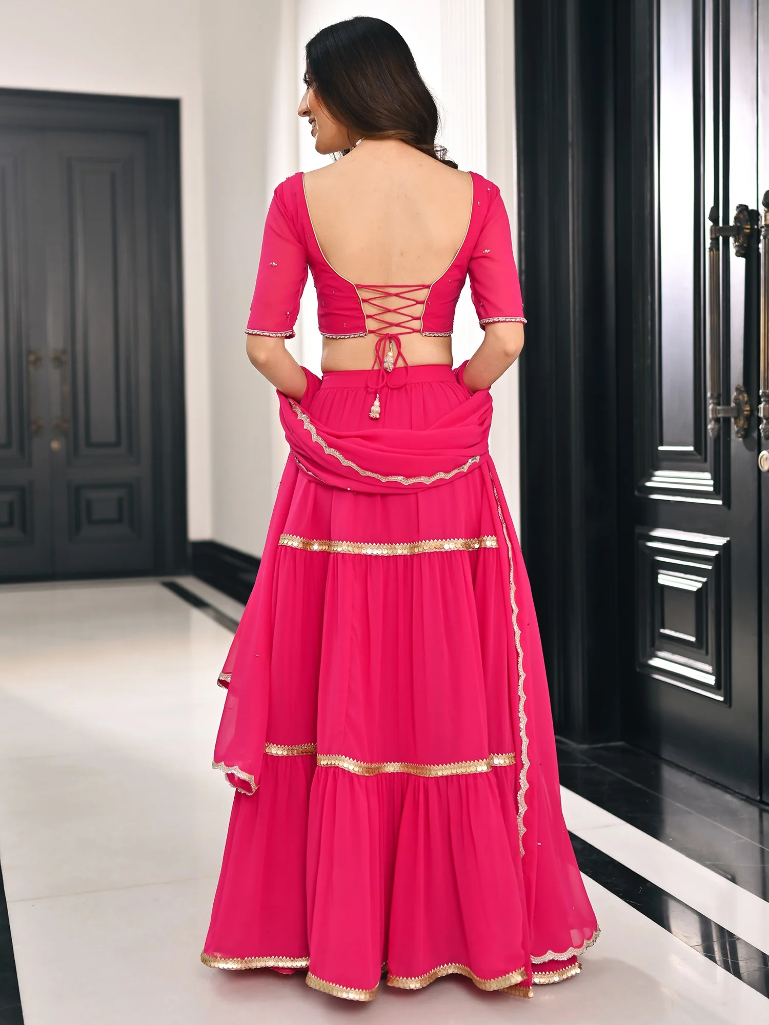 Phoolkari Pink Lehenga - Image 3
