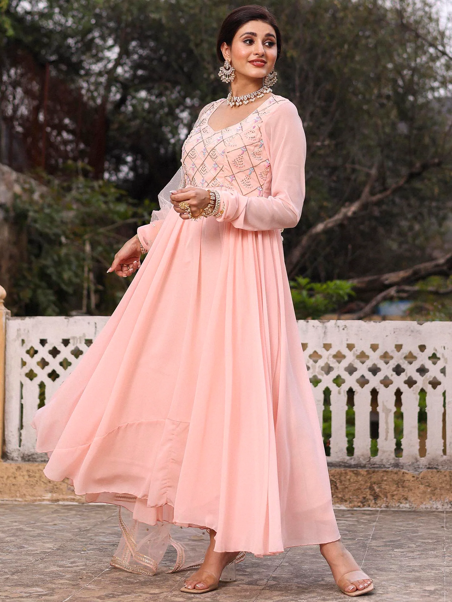 PINK MUKAISH ANARKALI SET - Image 2