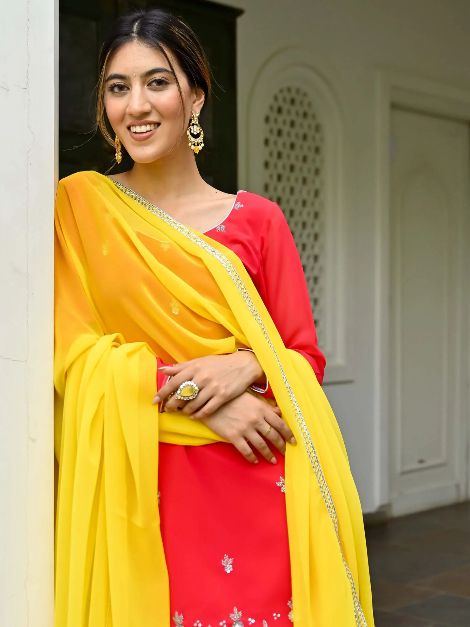 Pink and Yellow Kurta Patiala Set - Image 4