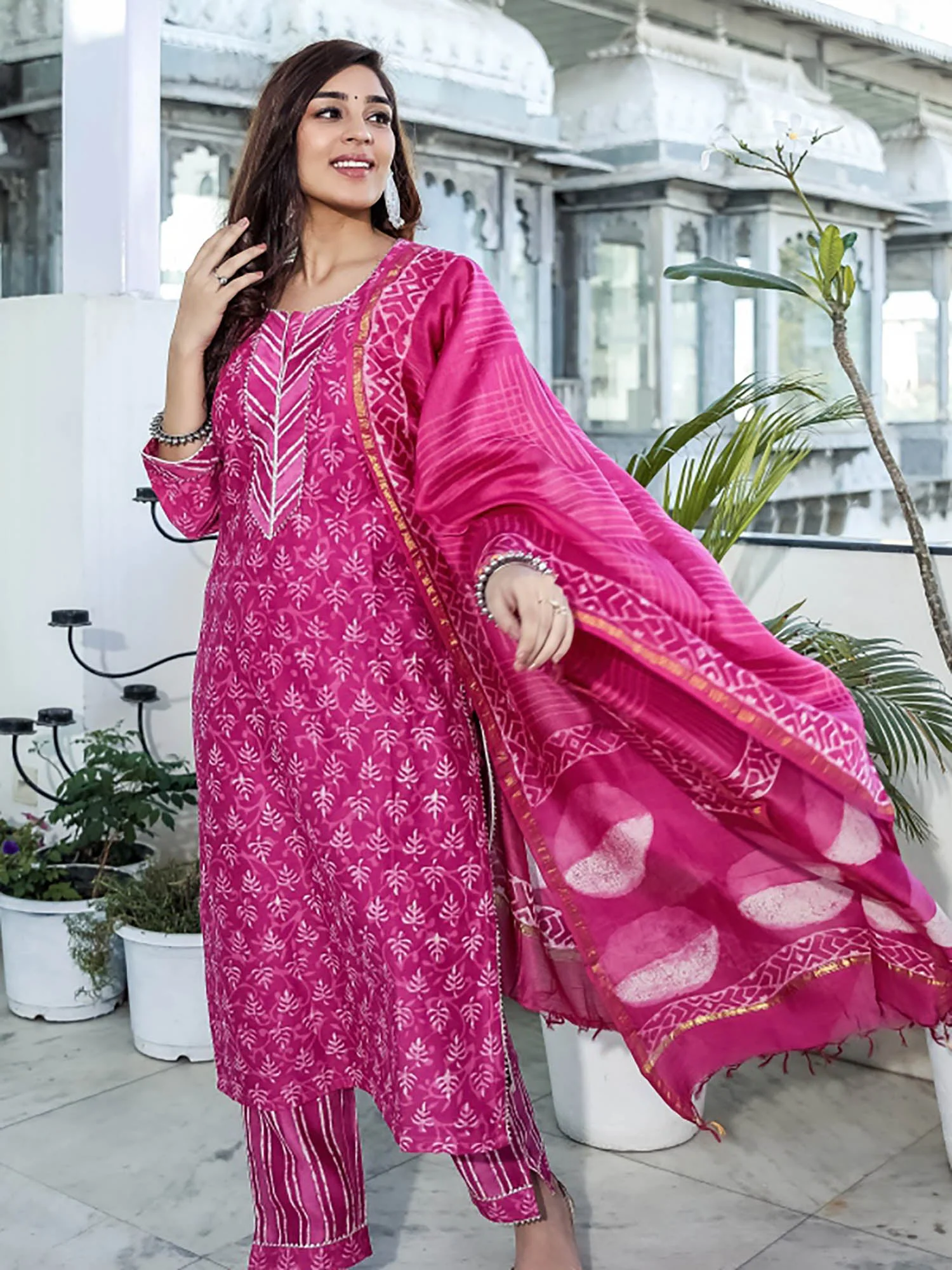 Pink Chanderi Suit Set - Image 3