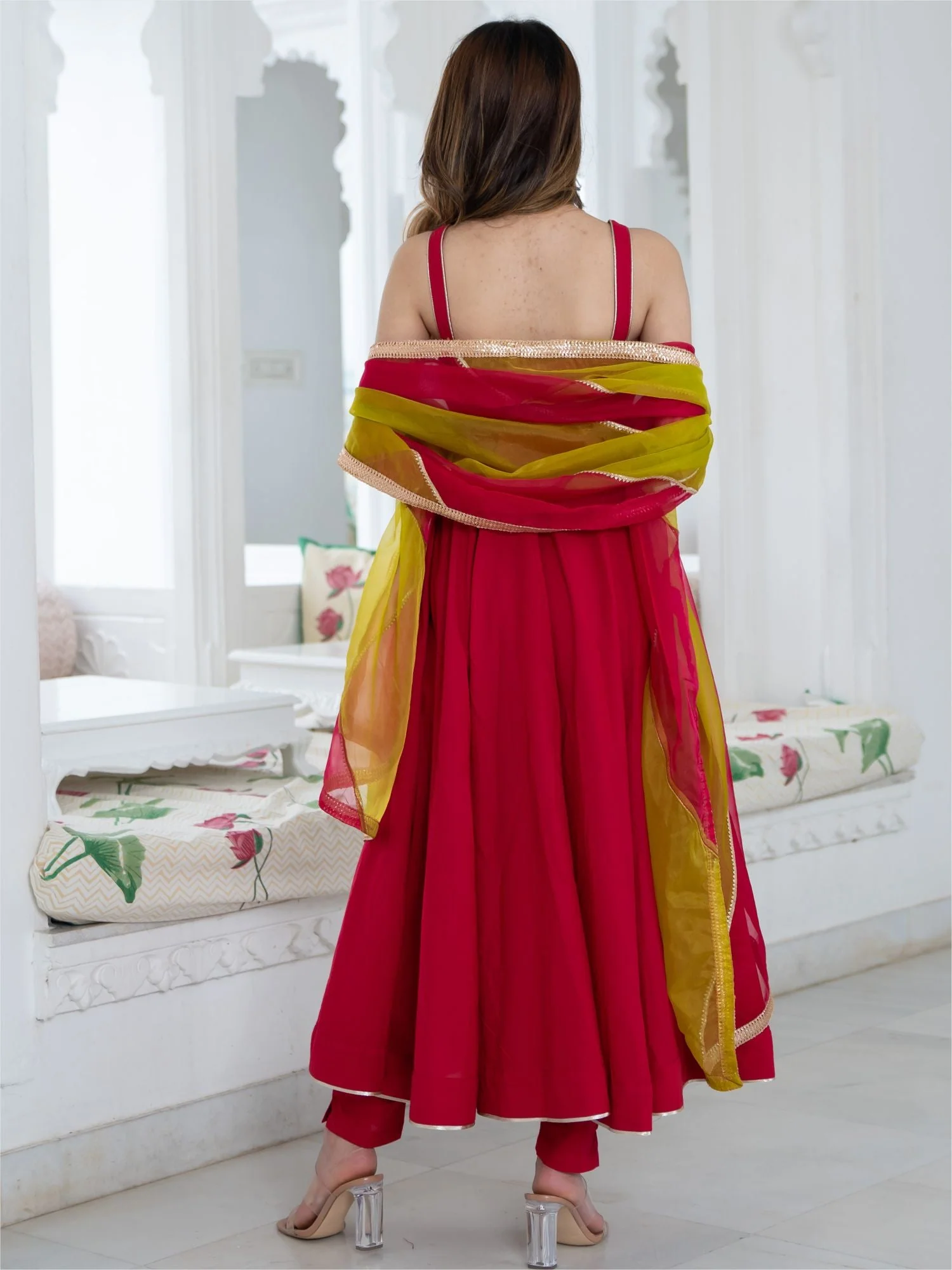 Pink Cotton Flared Kurta and Pant Set - Image 4