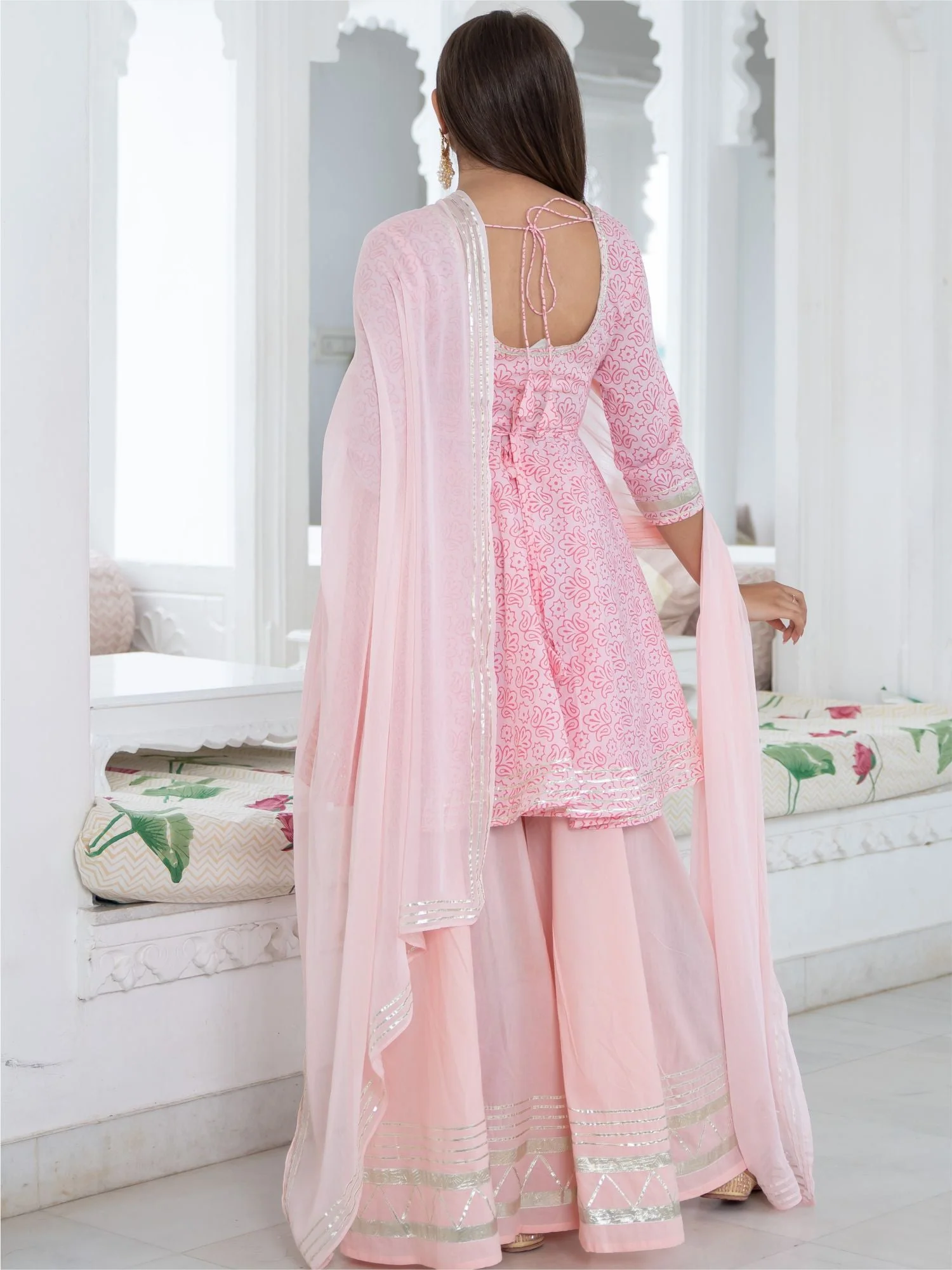 Pink Cotton Printed Kurta and Palazzo Set - Image 2