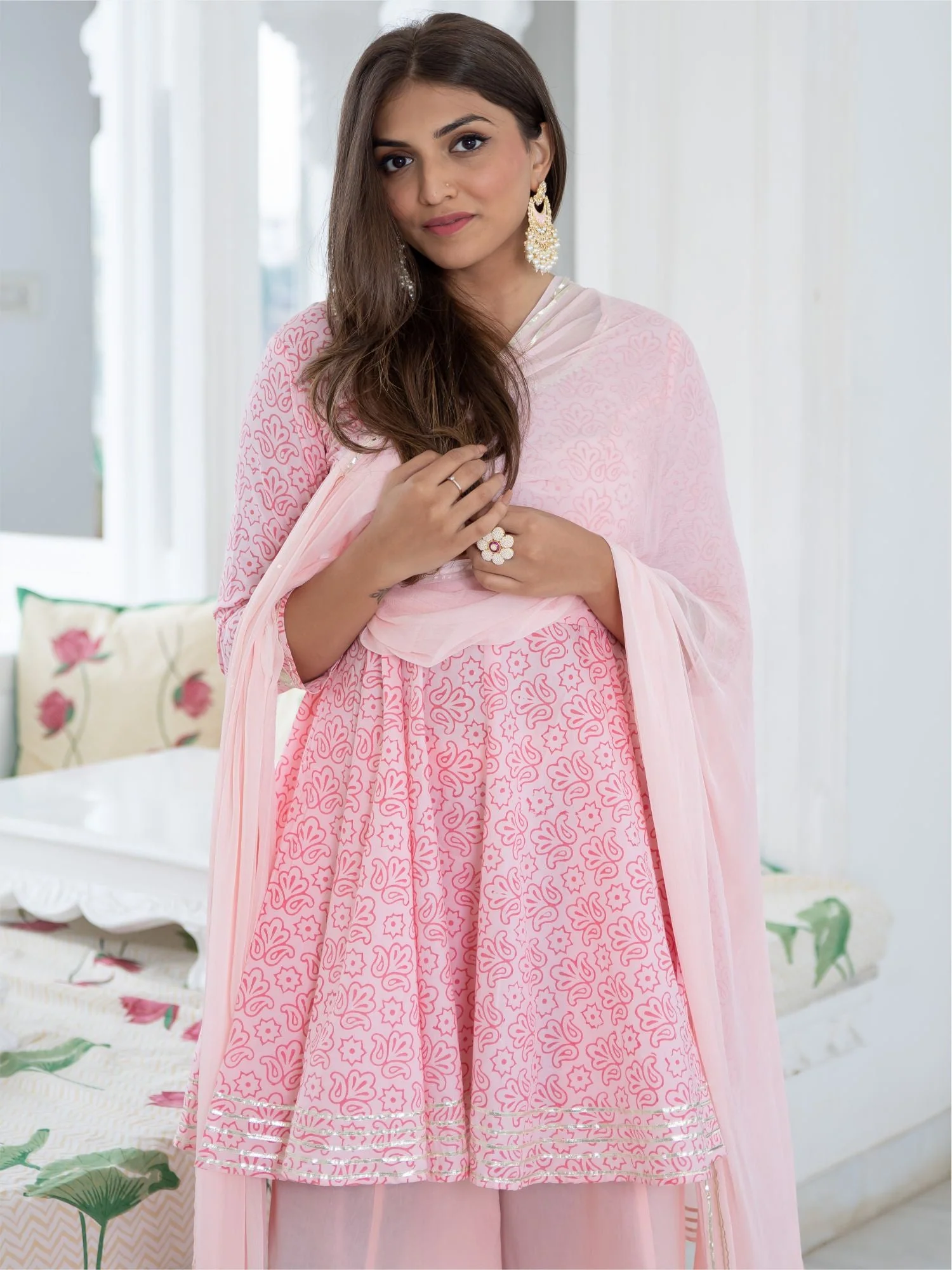 Pink Cotton Printed Kurta and Palazzo Set - Image 4