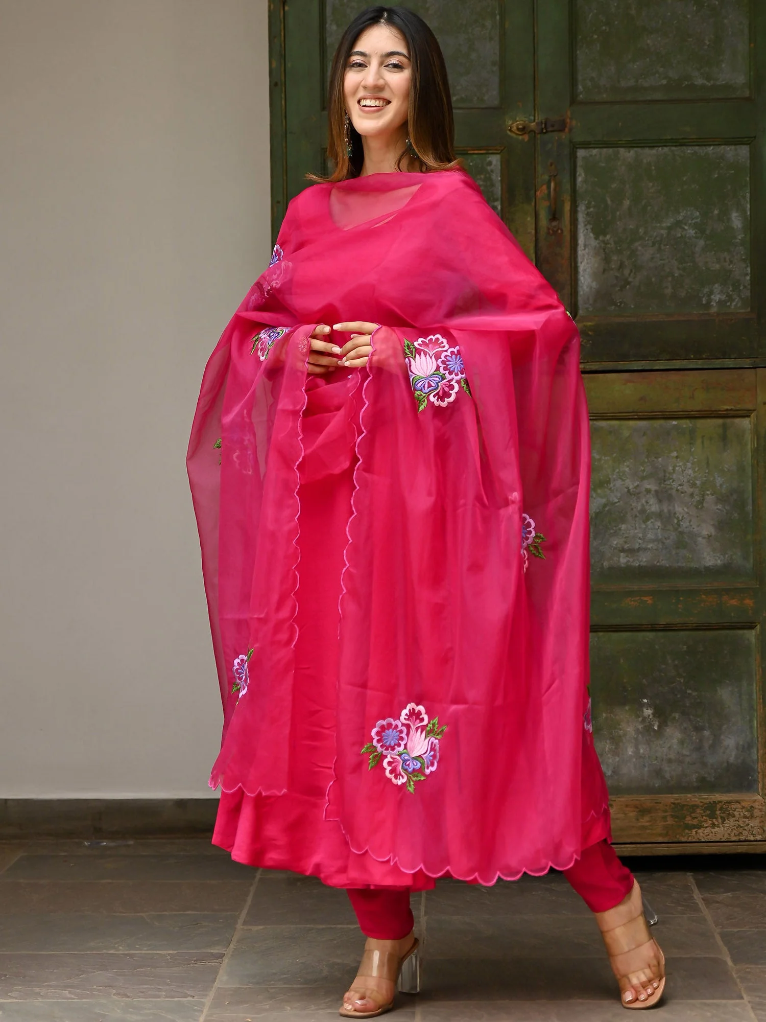 Pink Embroidery Anarkali Set - Image 4