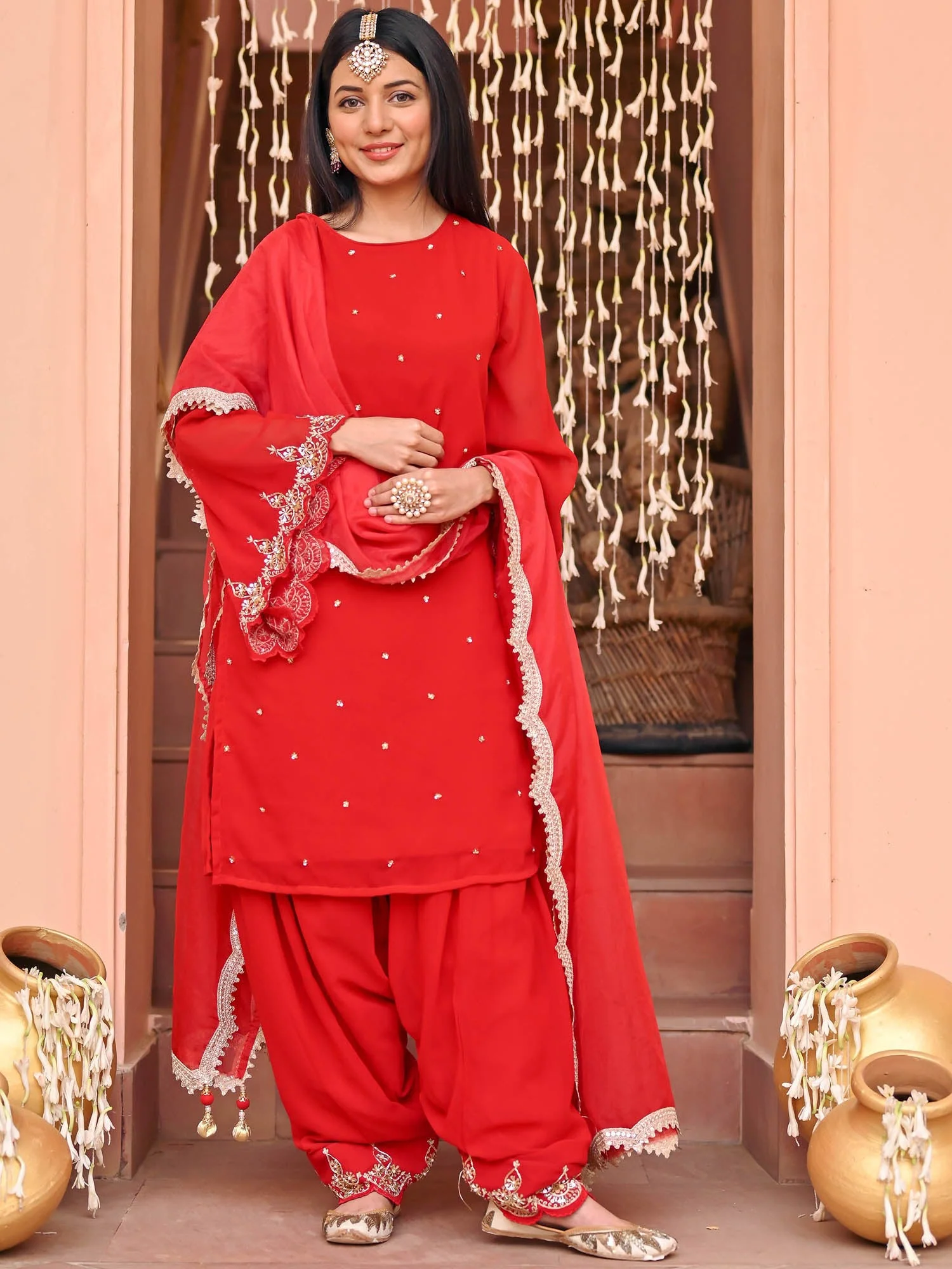 Pink Georgette Dhoti Set - Image 4