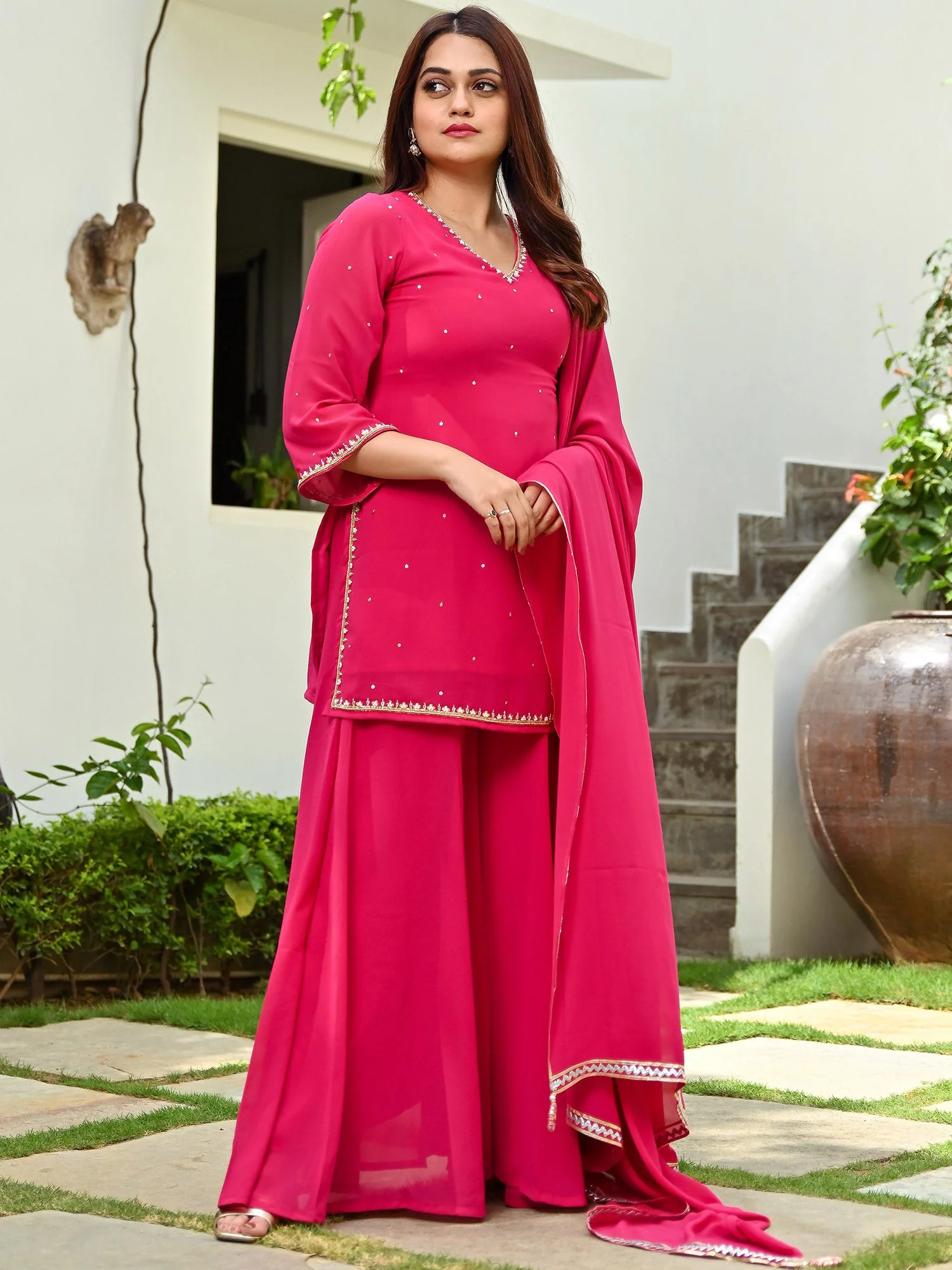 Pink Georgette Sharara Set - Image 3