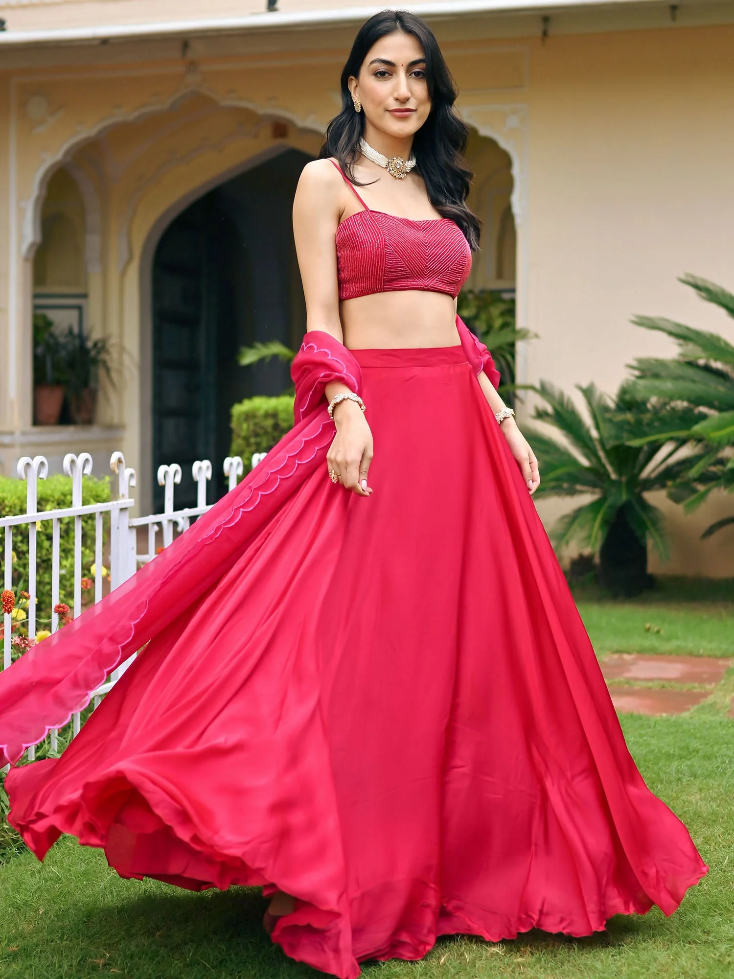 Pink Handwork Blouse Lehenga Set - Image 3