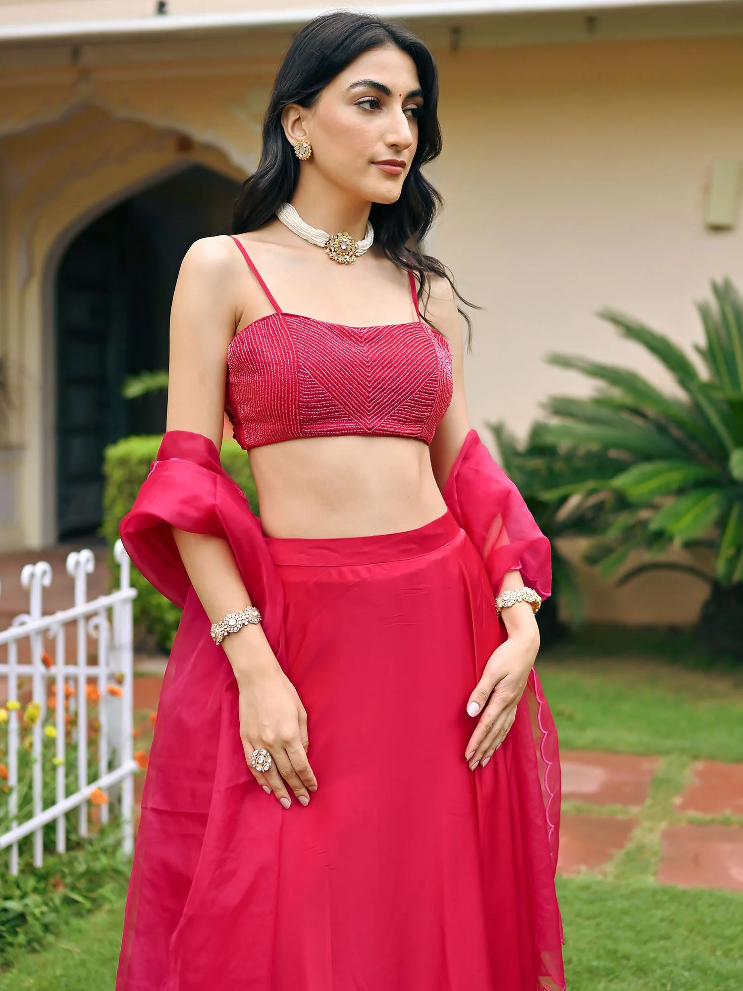 Pink Handwork Blouse Lehenga Set - Image 5