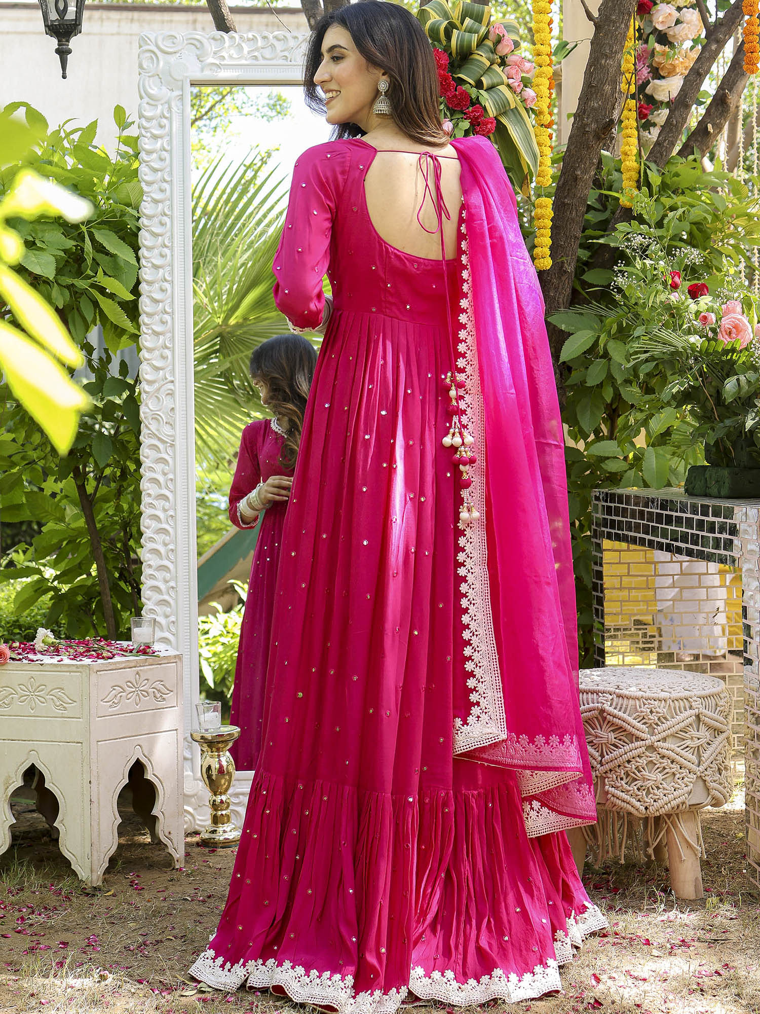 Pink Mirror Anarkali Set - Image 2