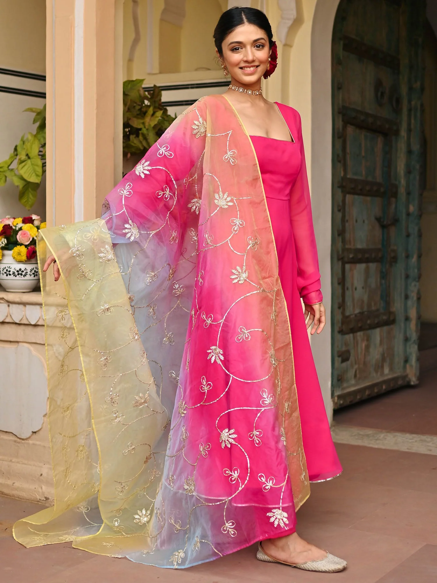 PINK OMBRE ANARKALI SET - Image 7
