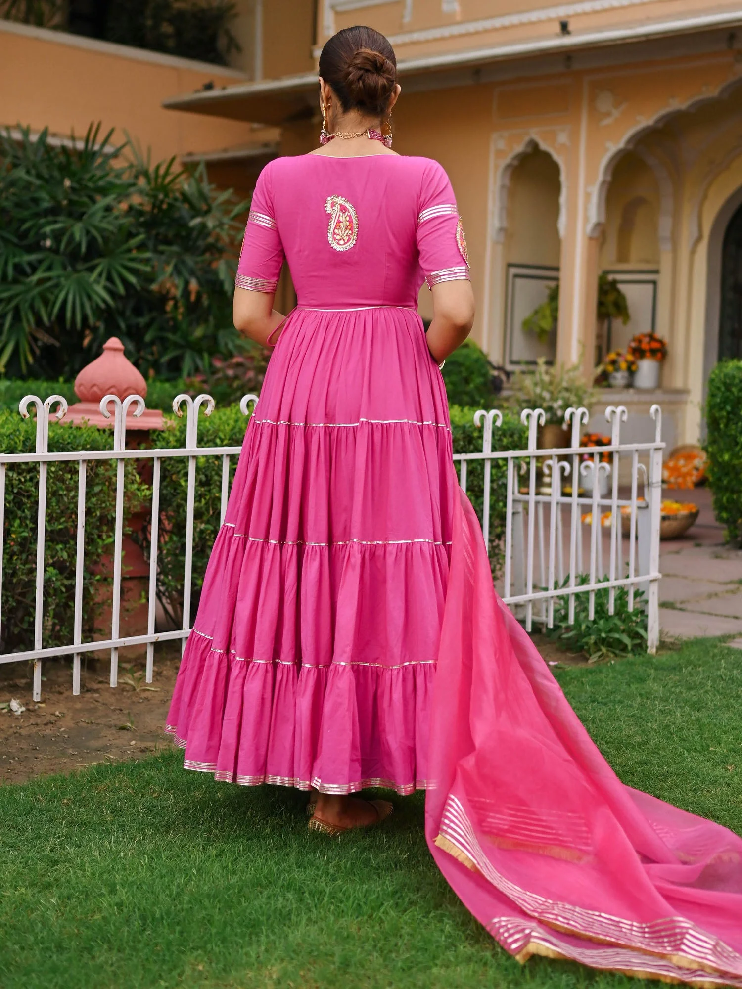 Pink Paisley Gota Anarkali Set - Image 5