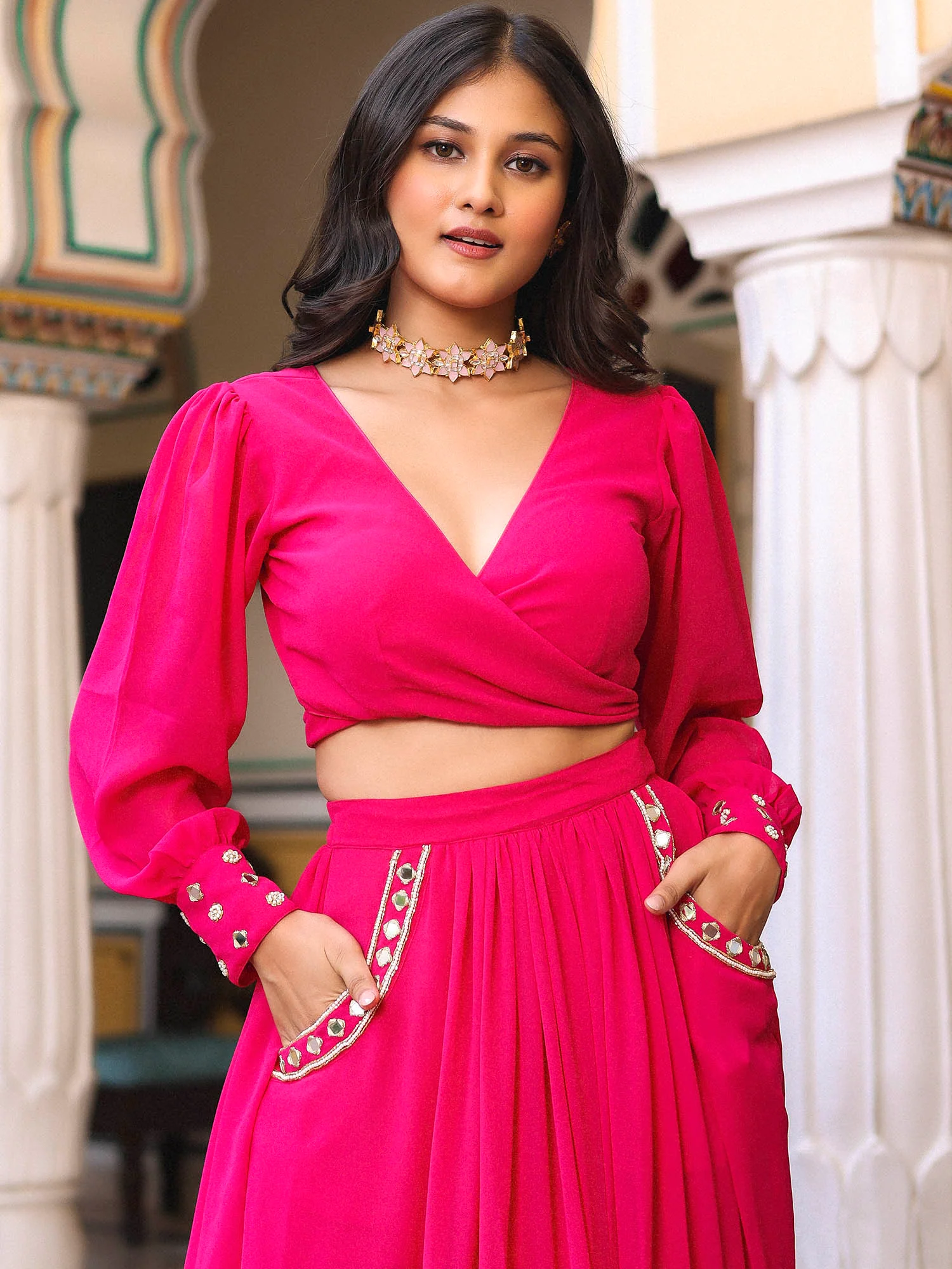 Pink Ruffle Lehenga - Image 4