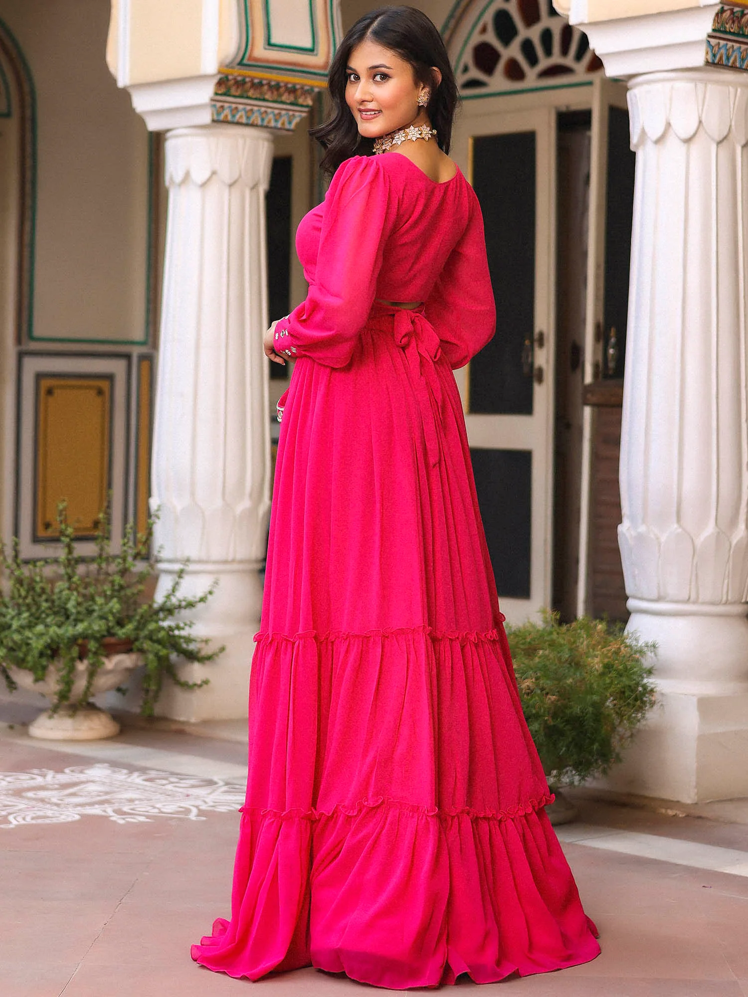 Pink Ruffle Lehenga - Image 5