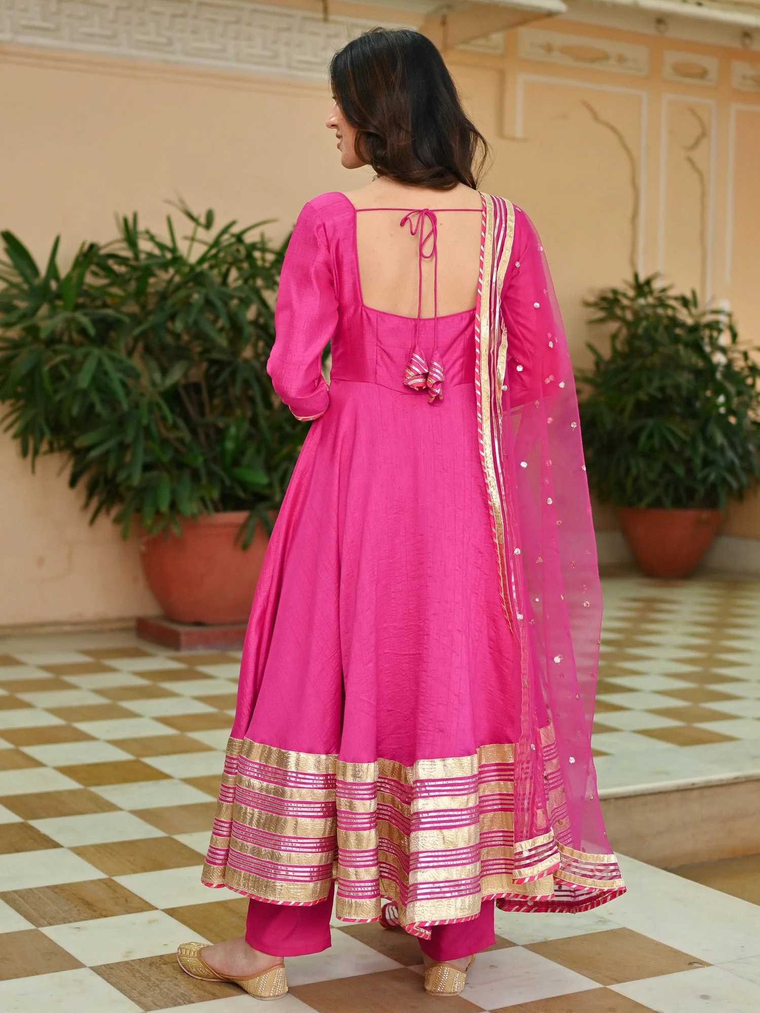 Pink Silk Gotta Anarkali Set - Image 5