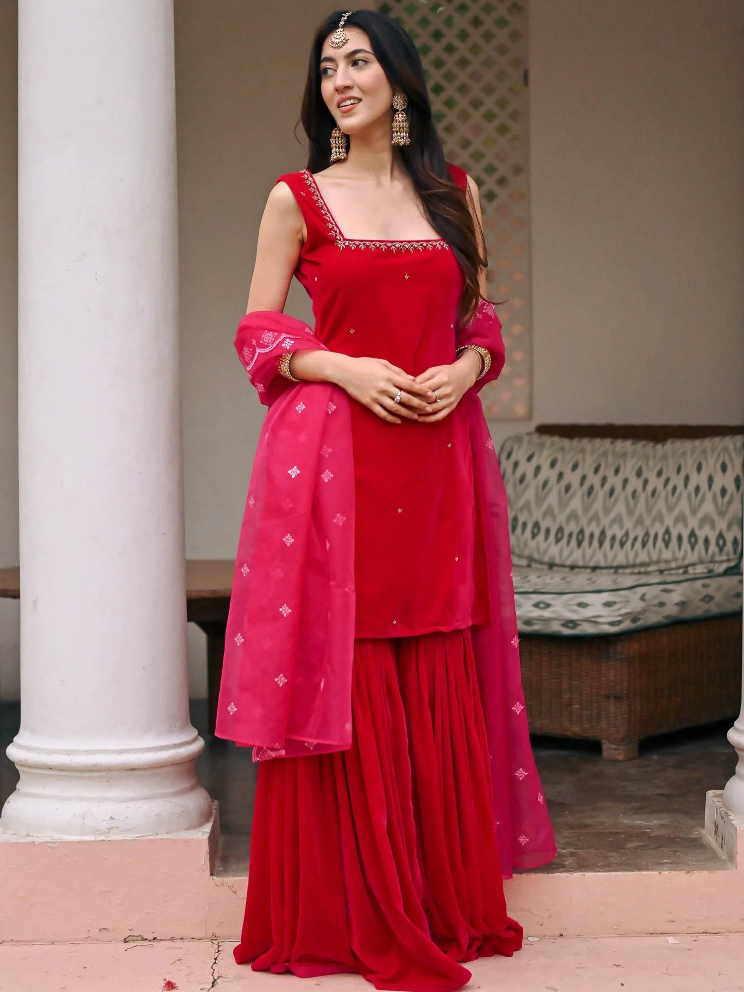 Pink Velvet Sharara Set - Image 8