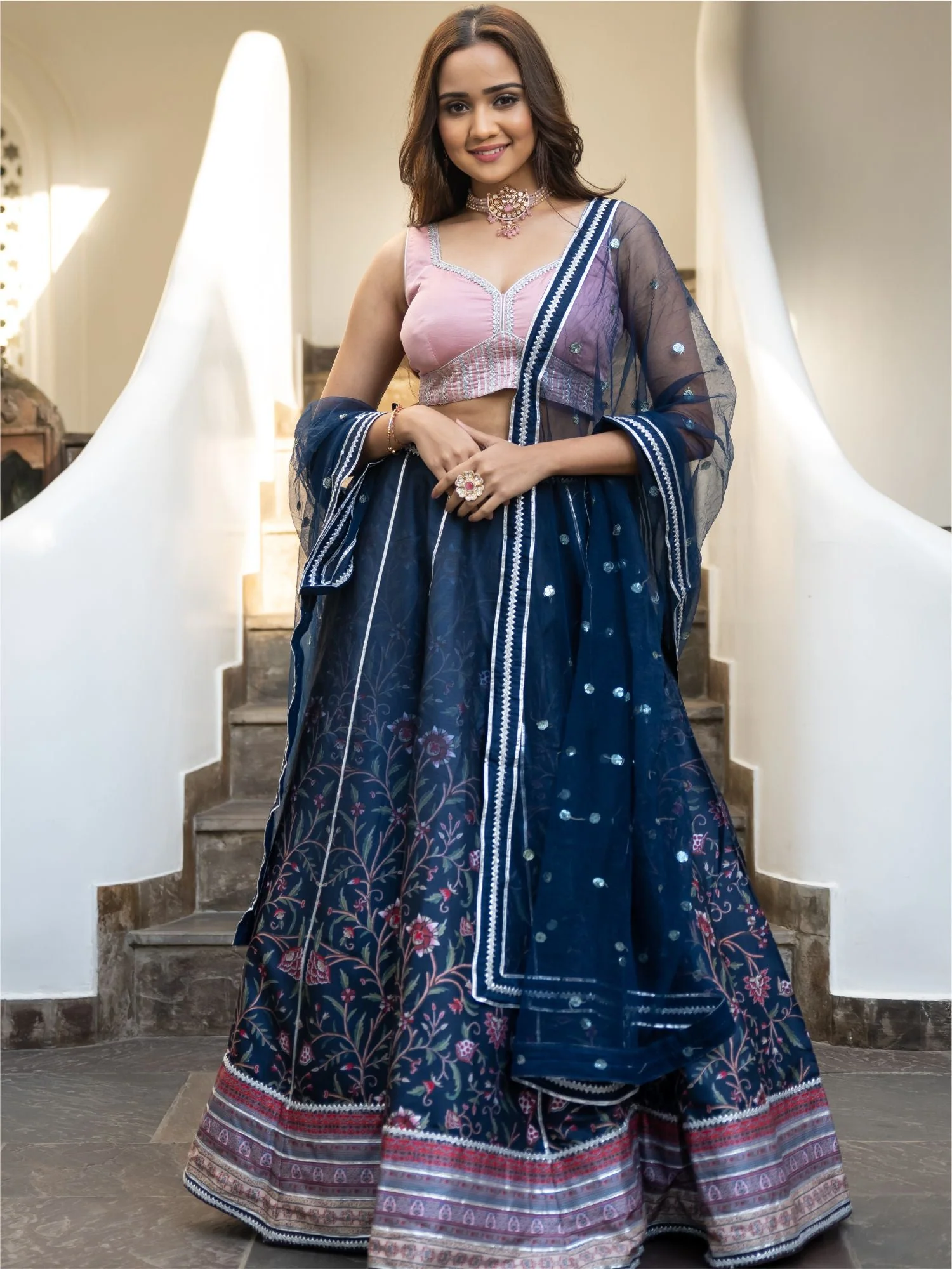 Printed Silk Lehenga Choli Set - Image 7