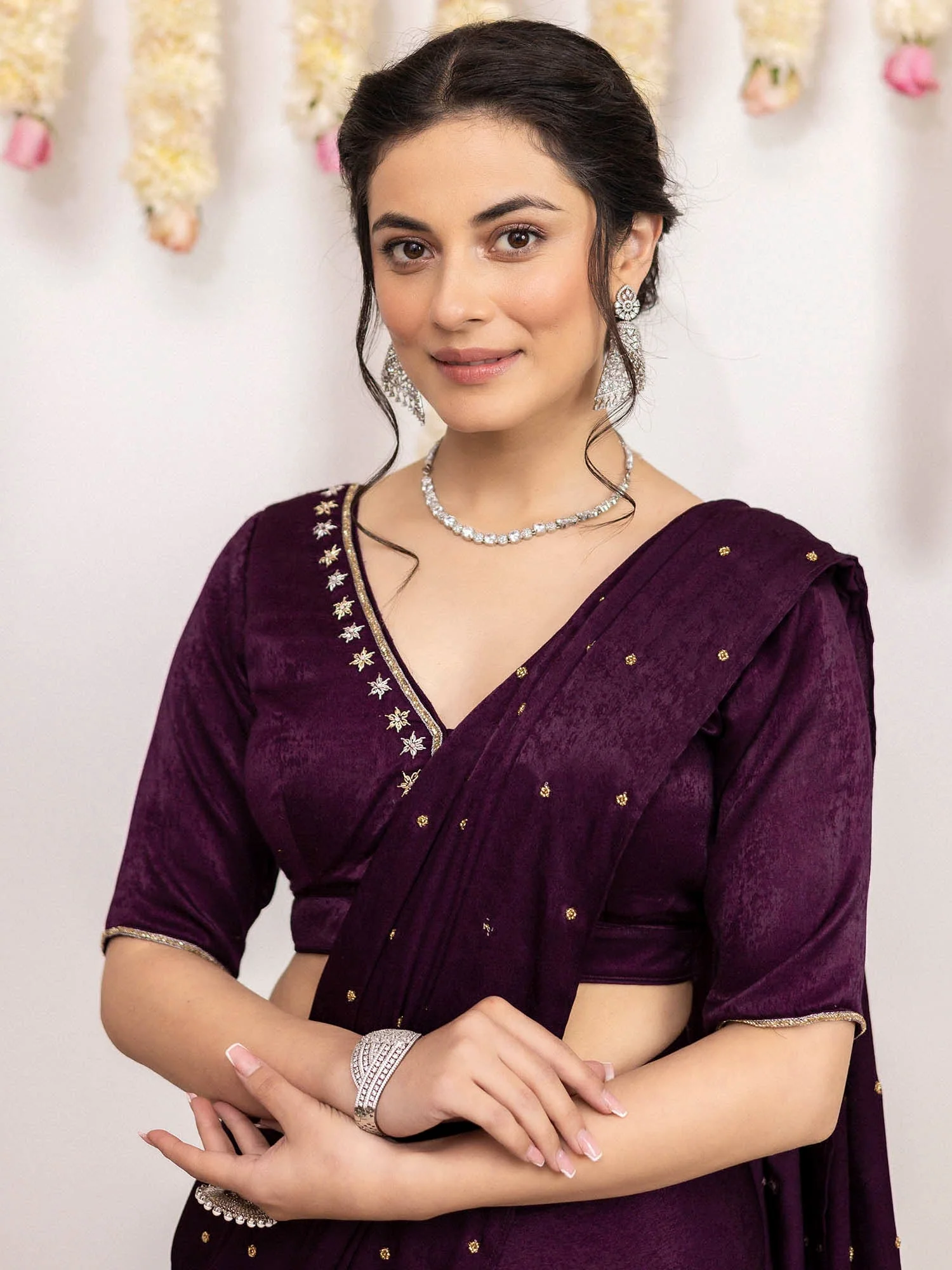 Purple Apricot Ruffle Saree - Image 4