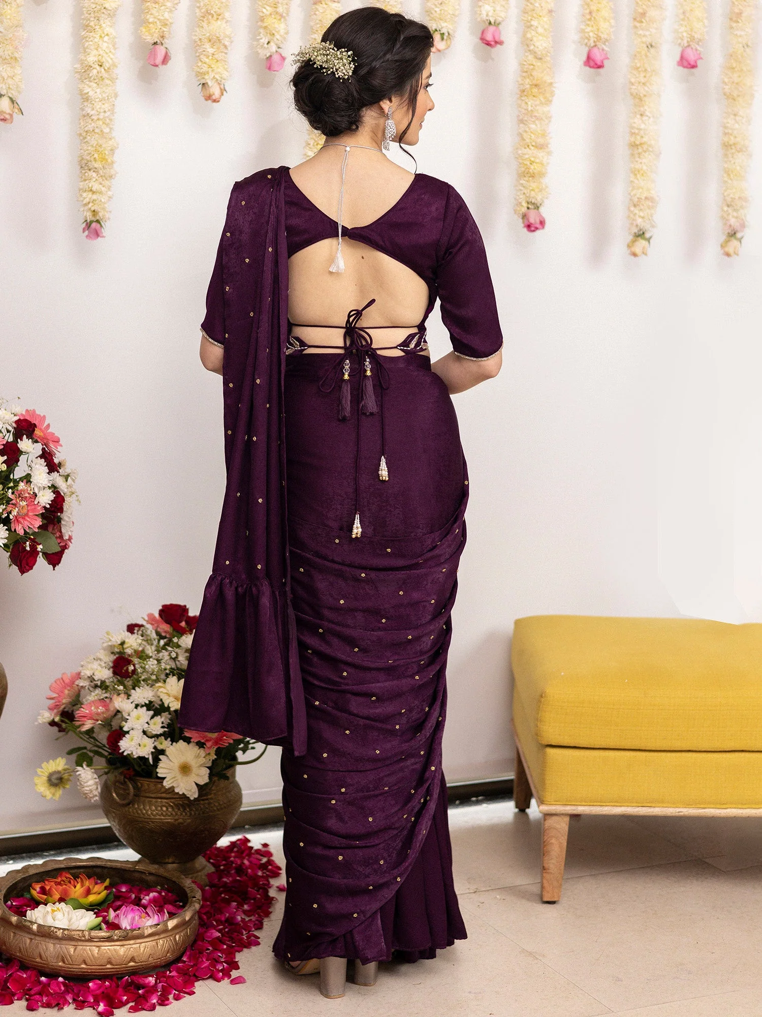 Purple Apricot Ruffle Saree - Image 6