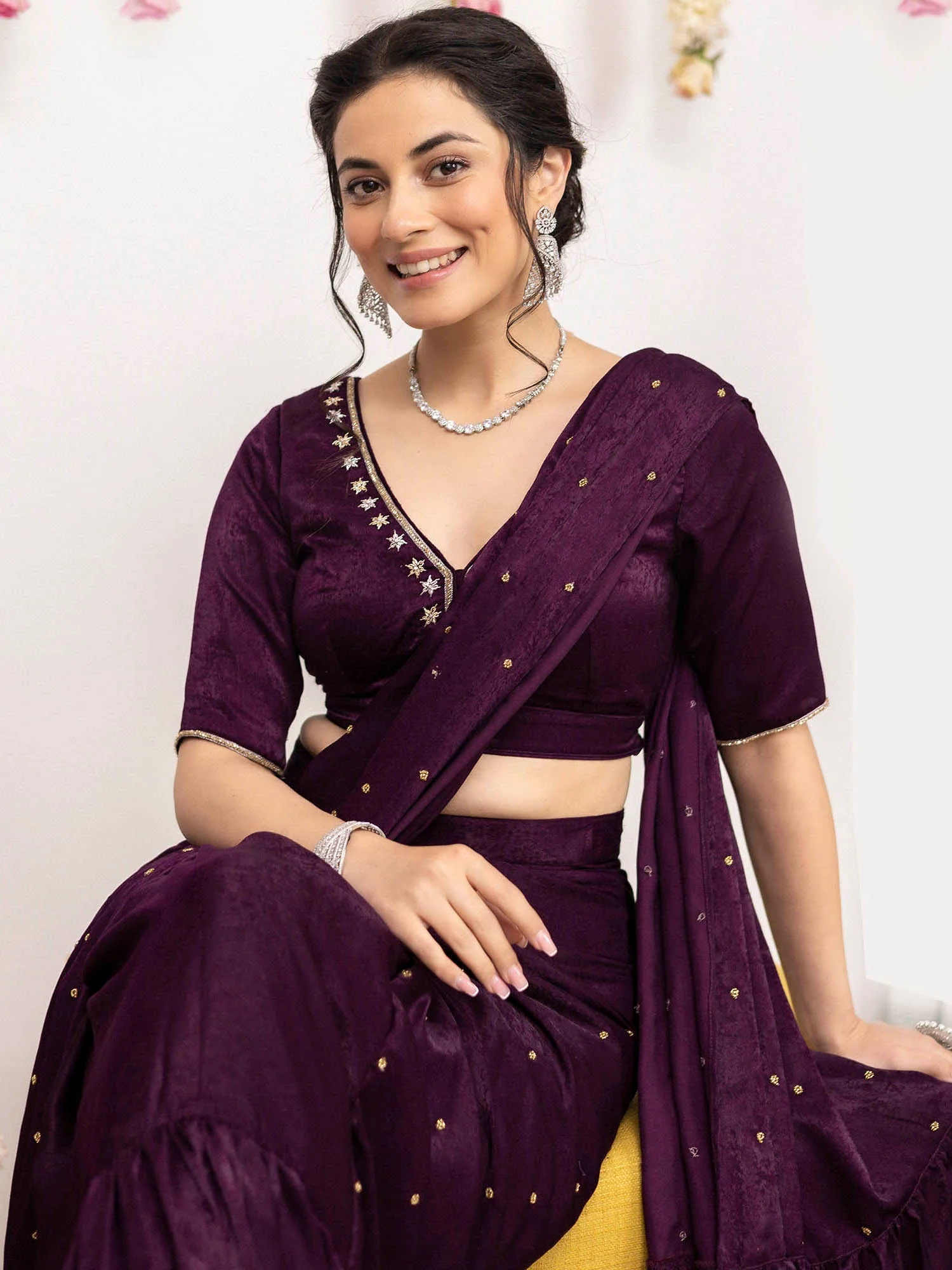 Purple Apricot Ruffle Saree - Image 8