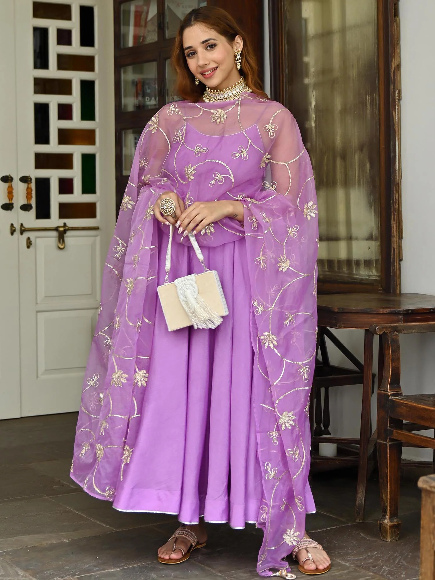 Purple Silk Anarkali Set - Image 4