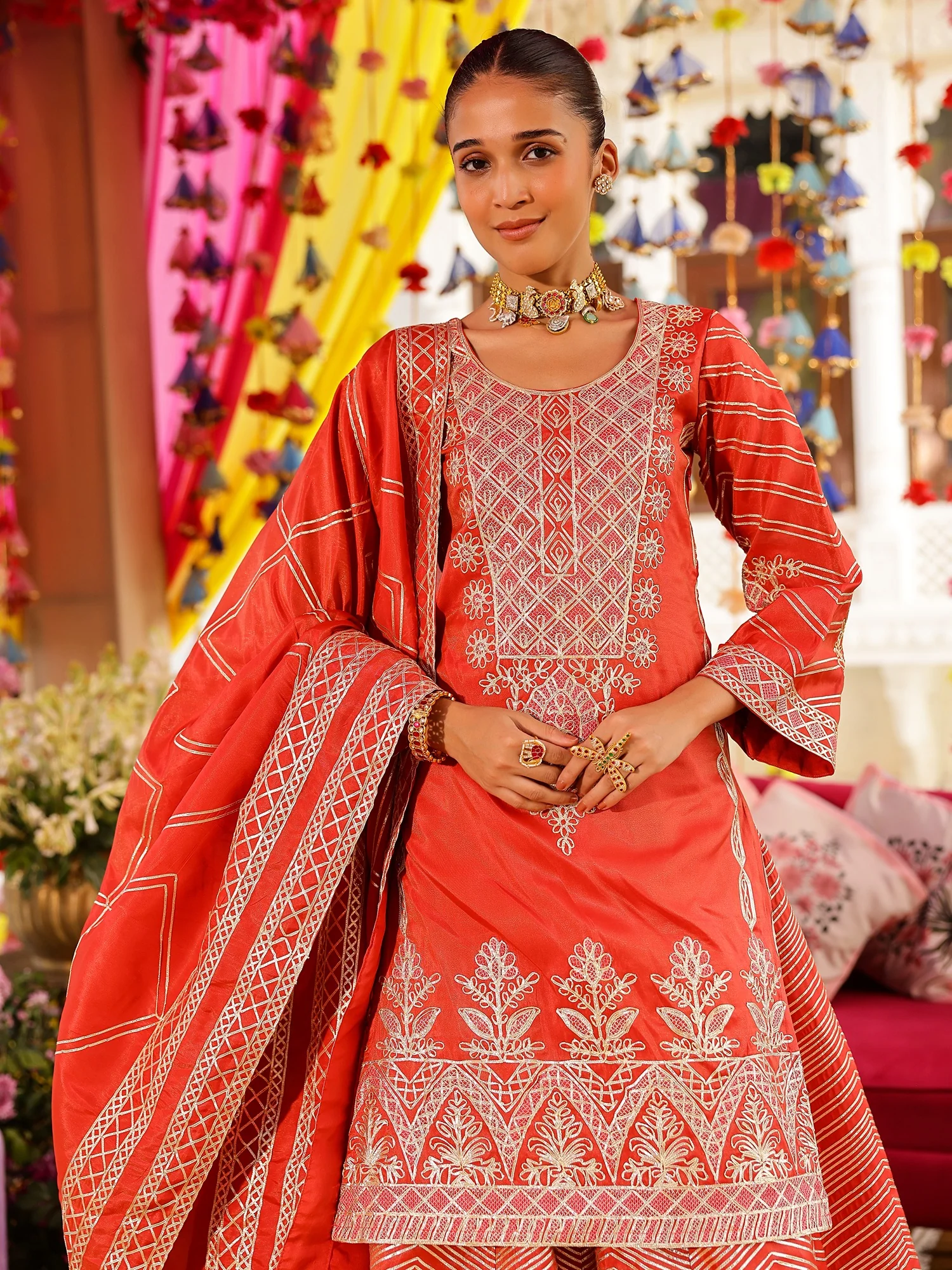 Red Gotta Kurta Set - Image 2