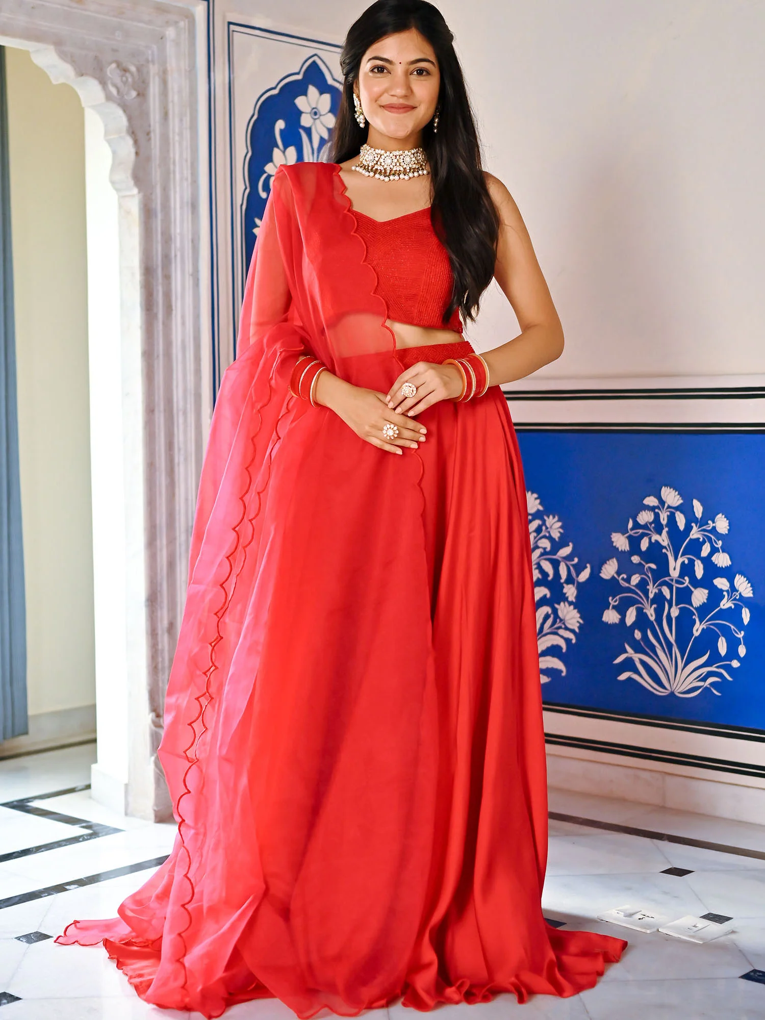 Red Handwork Blouse Lehenga Set - Image 5