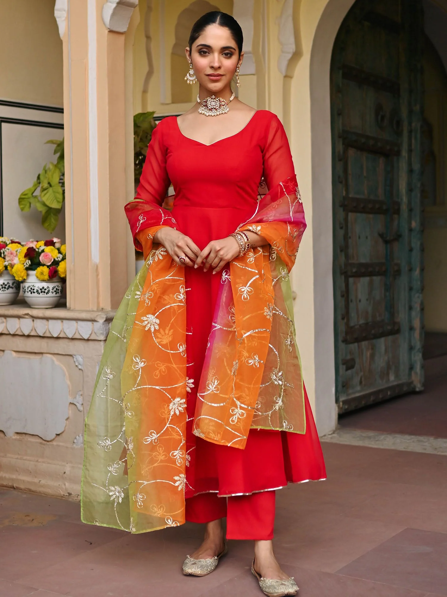 RED OMBRE ANARKALI SET - Image 4