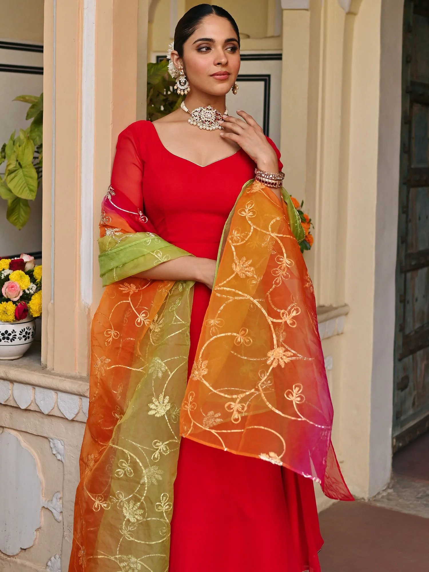 RED OMBRE ANARKALI SET - Image 9