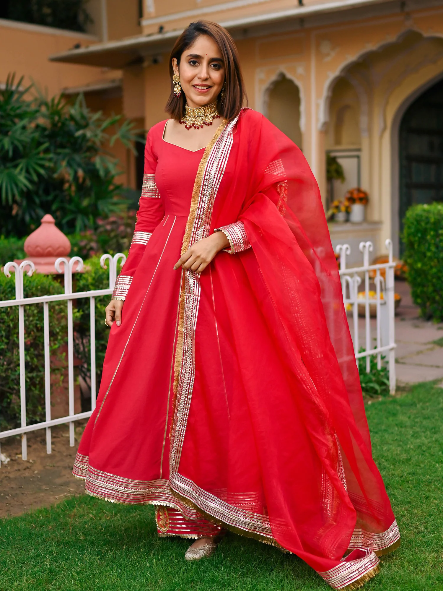 Red Paisley Gota Anarkali Set - Image 5