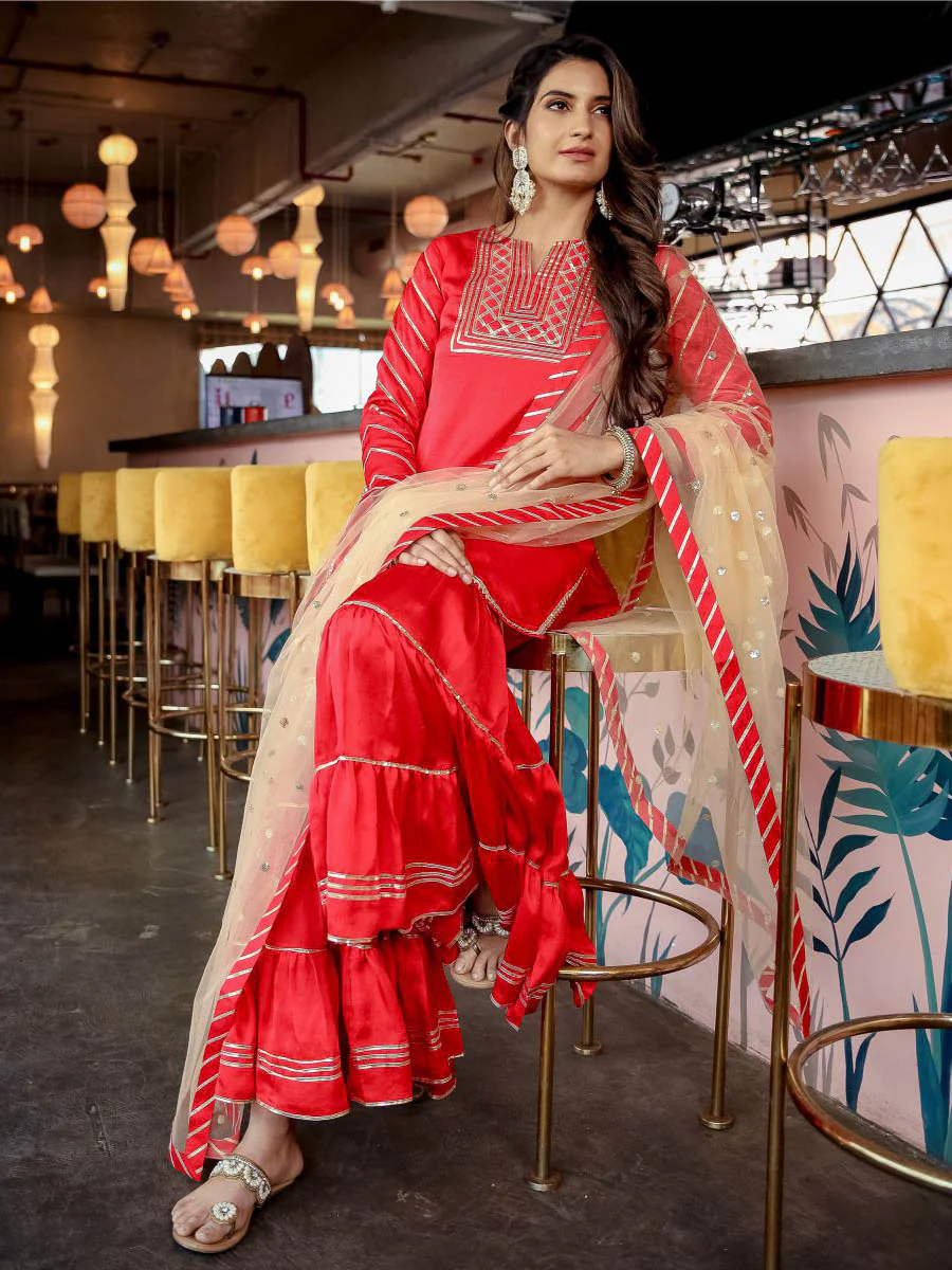 Red Sharara Gota With Dupatta - Image 7