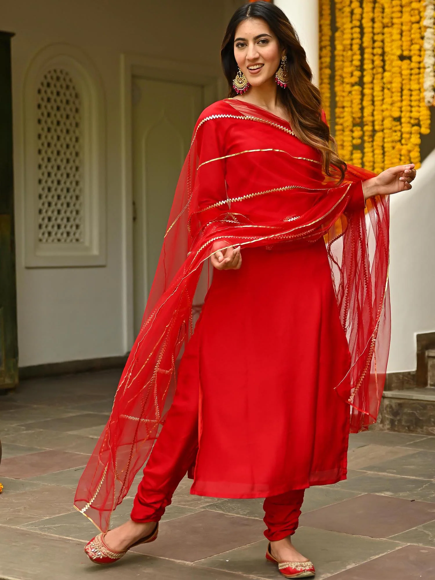 Red Silk Kurta Set - Image 2