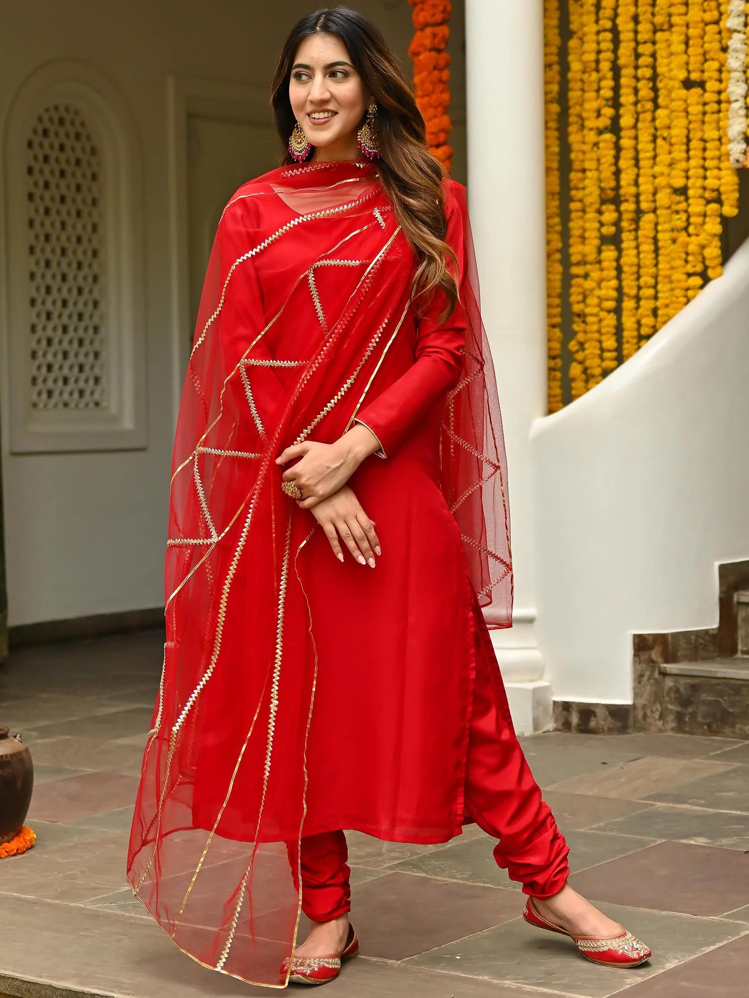 Red Silk Kurta Set - Image 4