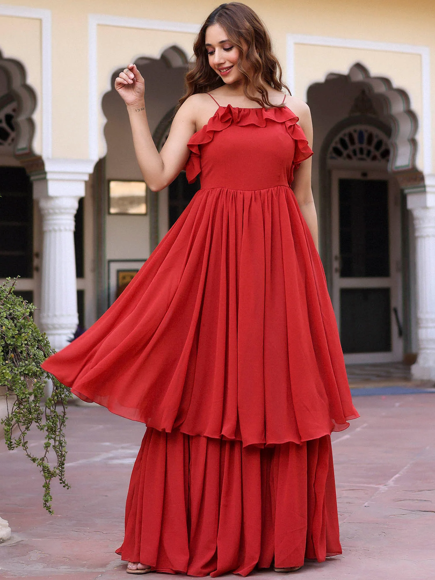 Rust Flared Dress - Image 2