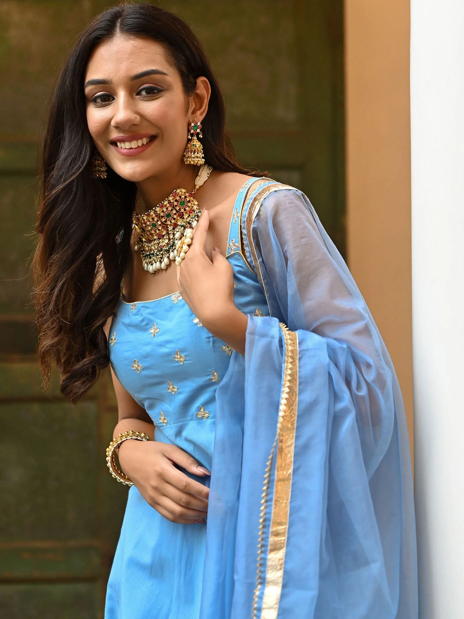 Sky Blue Embroidered Anarkali Set - Image 7