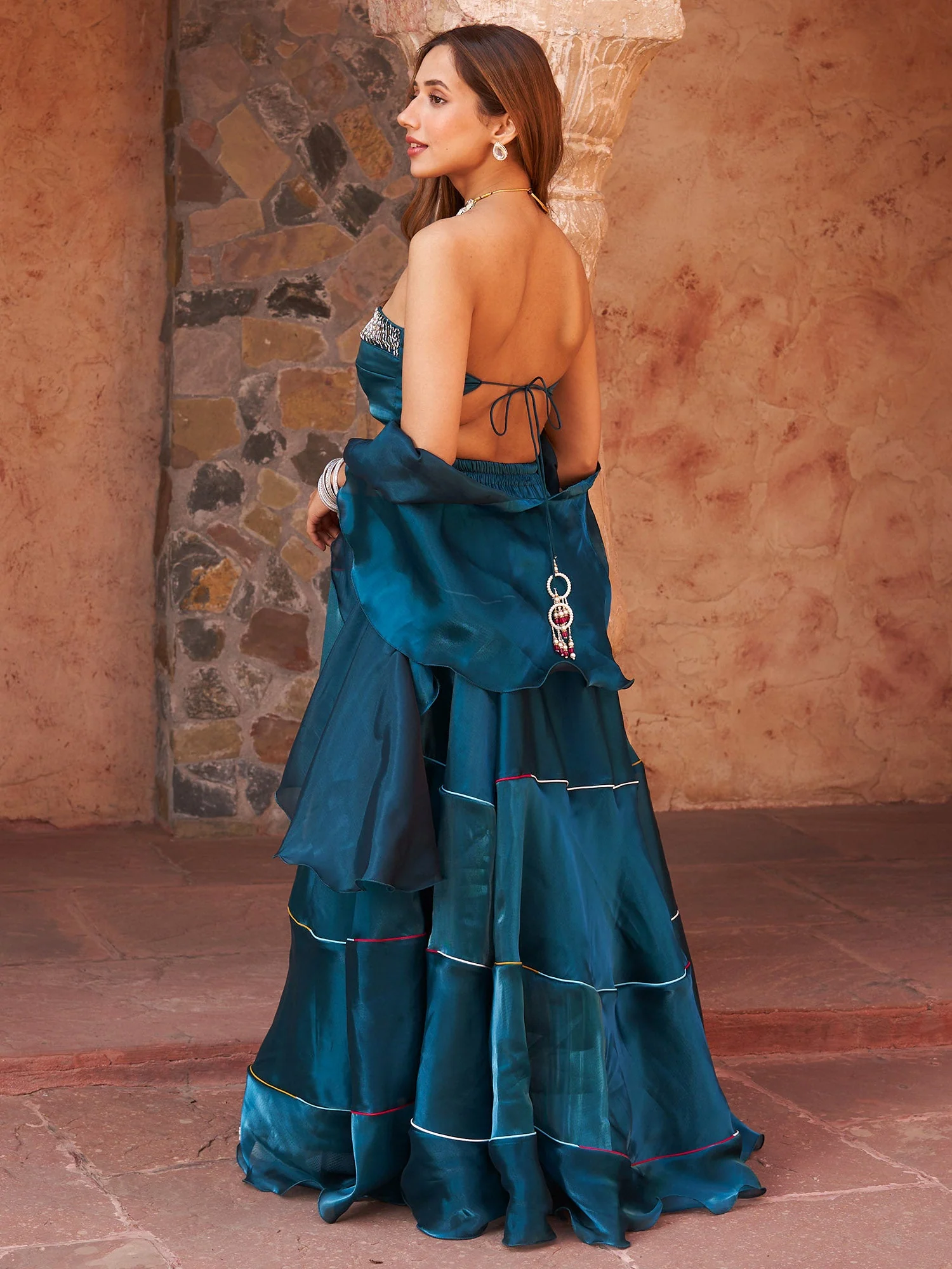 TEAL GREEN SPIRAL LEHENGA - Image 2