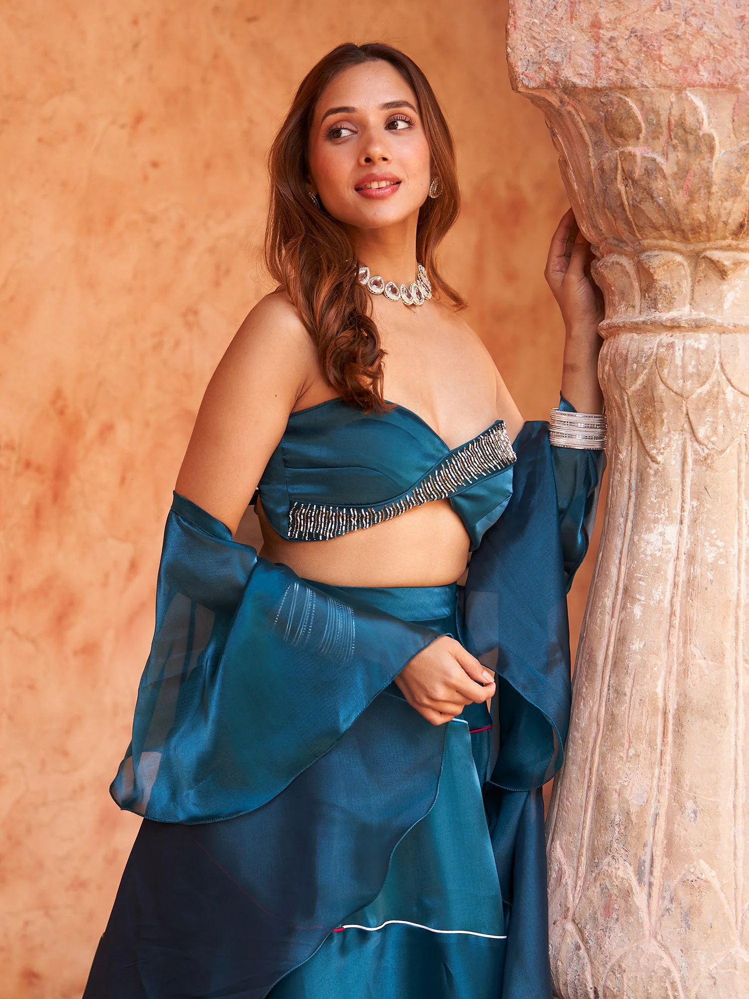 TEAL GREEN SPIRAL LEHENGA - Image 3