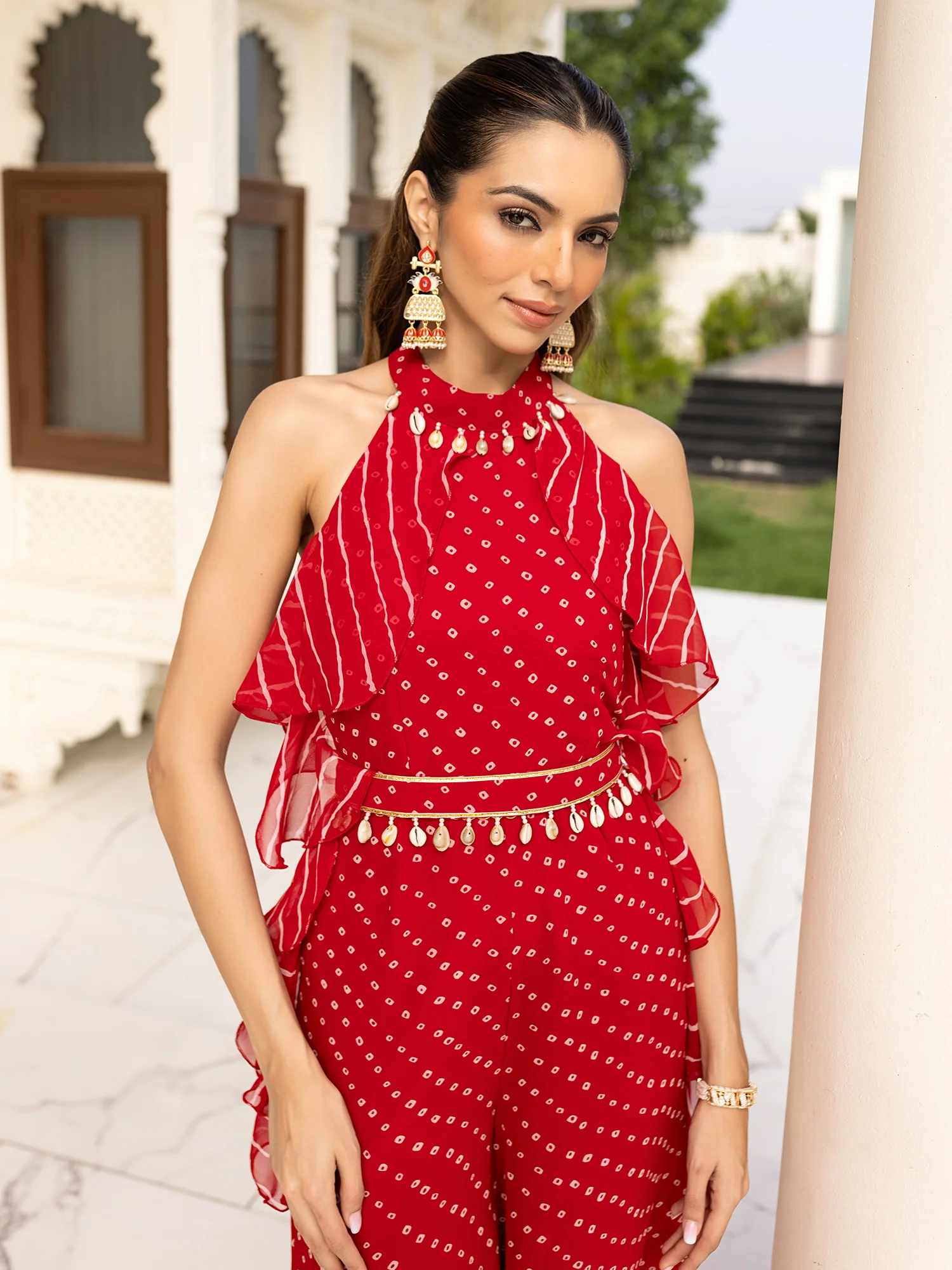 Teej Red Bandhej Jumpsuit - Image 6