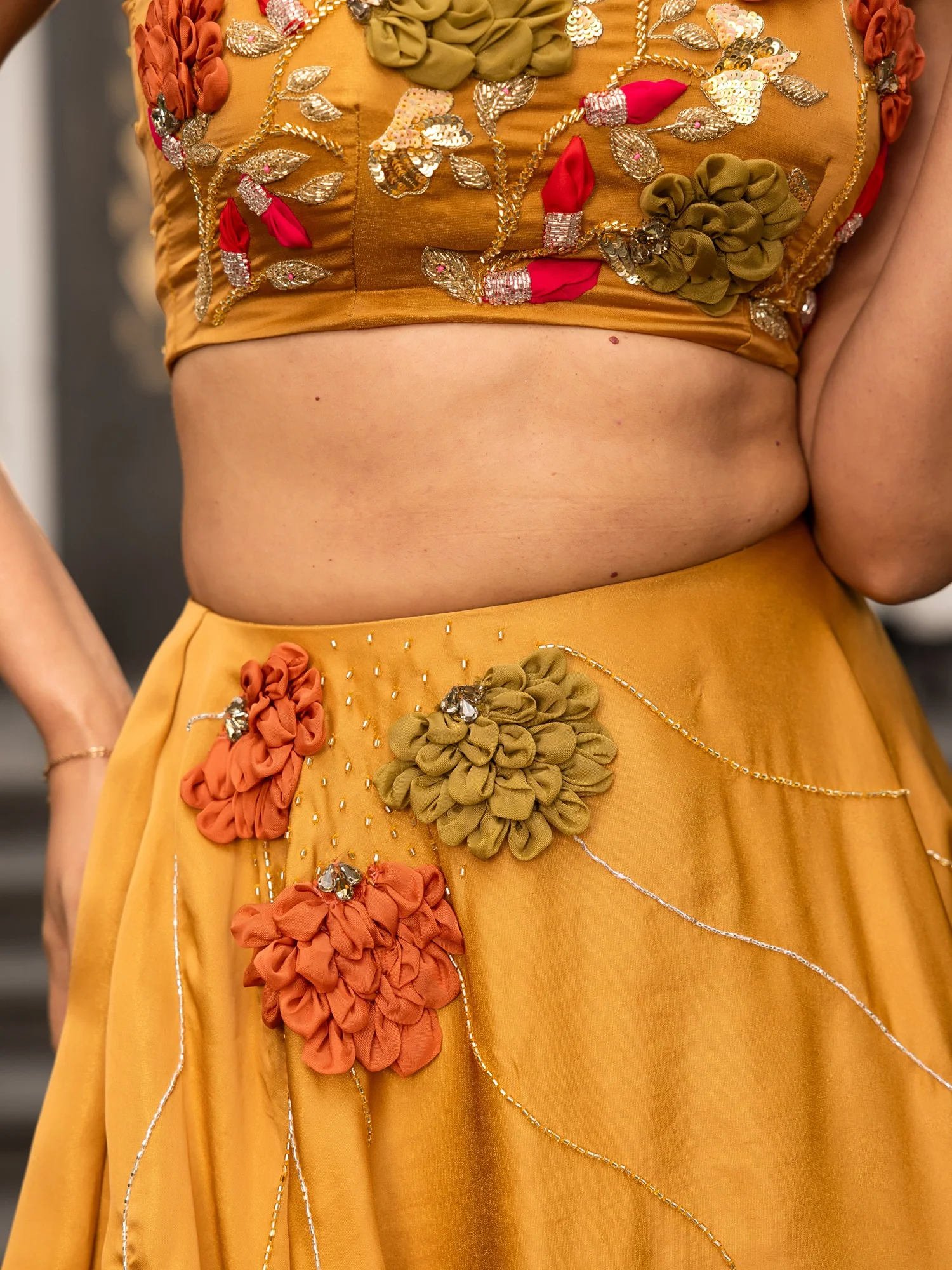 Western Whimsy Golden Lehenga Set - Image 7