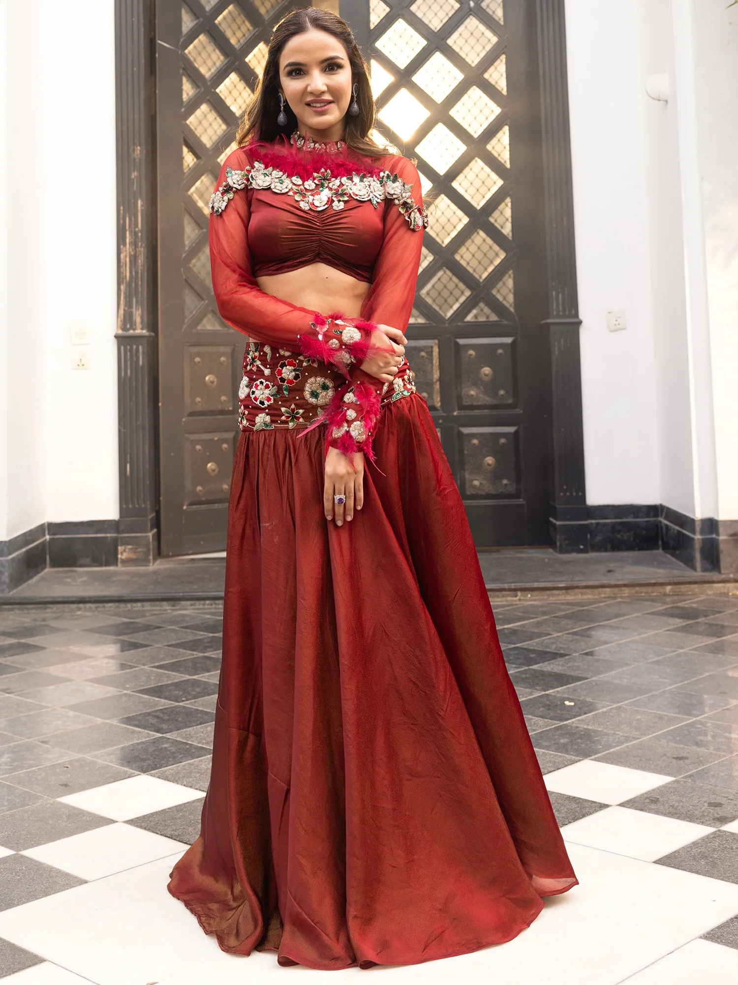 Western Whimsy Maroon Lehenga Set - Image 4