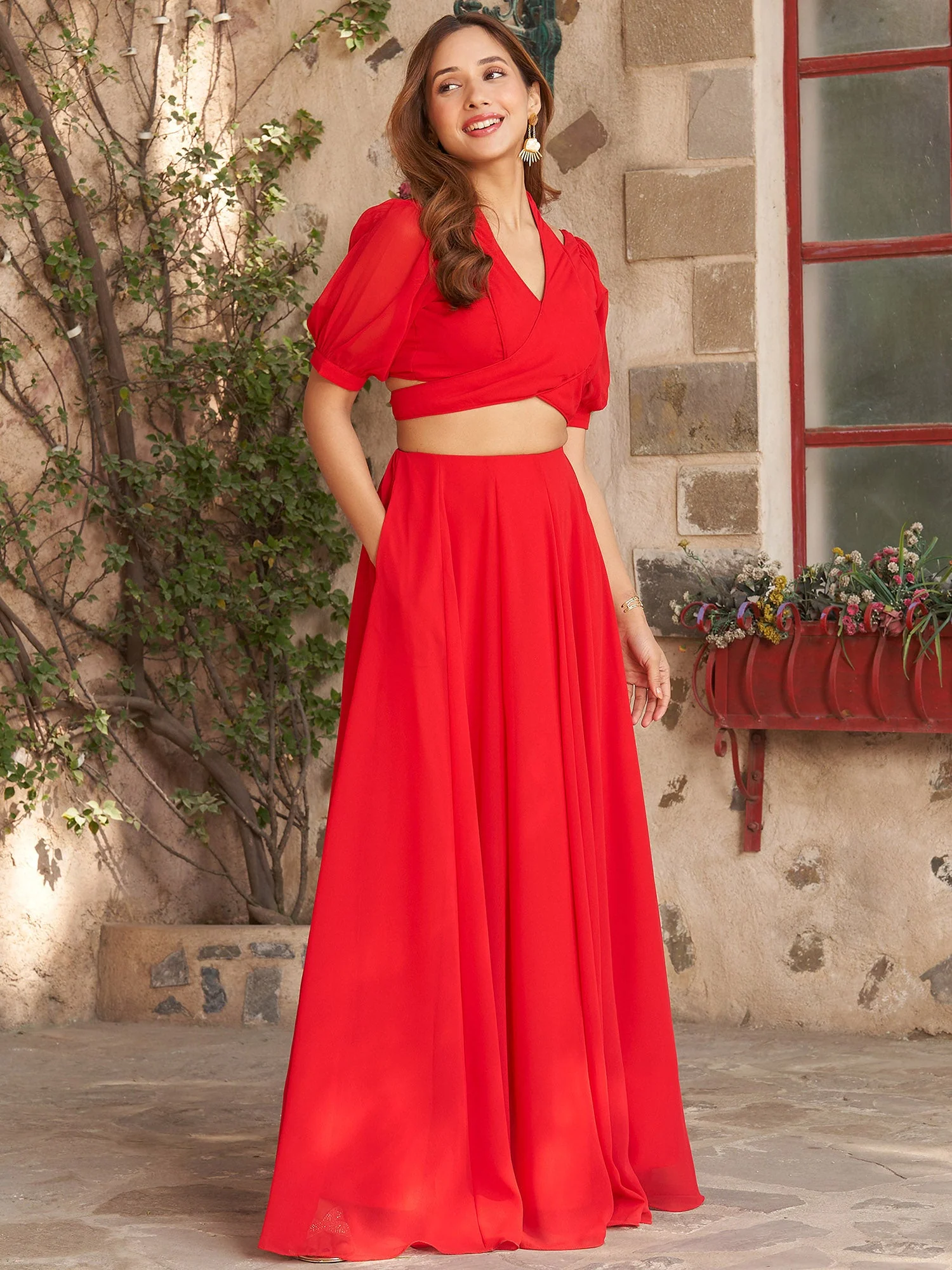 TOMATO RED CROP TOP WITH SKIRT - Image 2