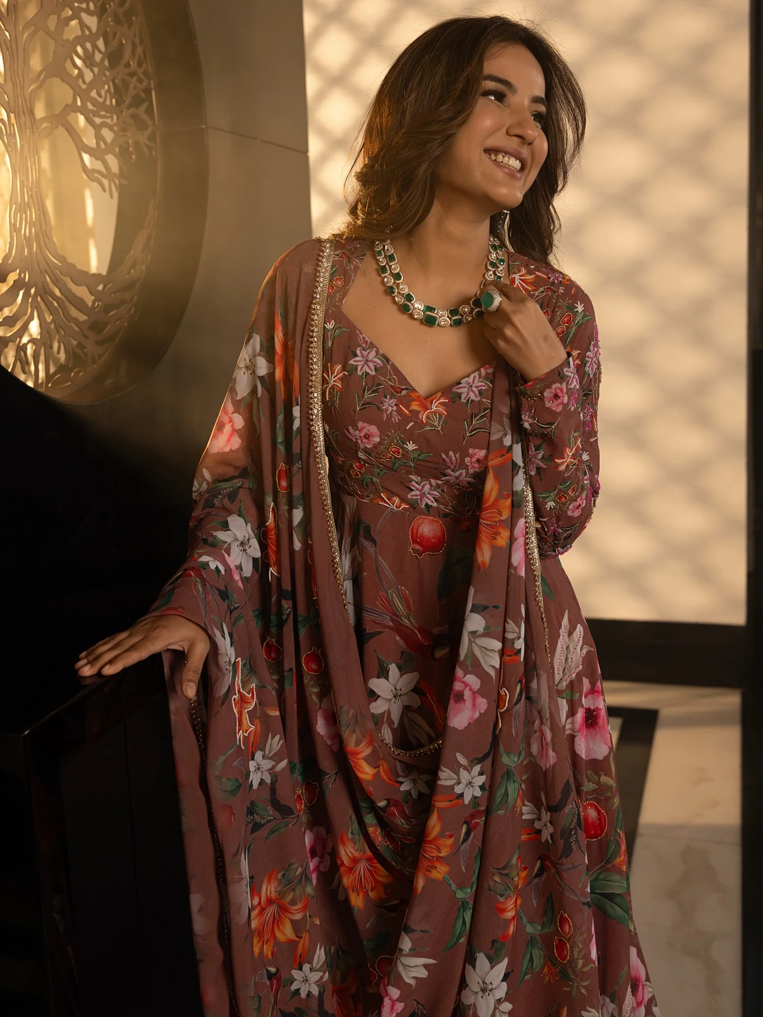 Tropical Radiance Beige Anarkali set - Image 4
