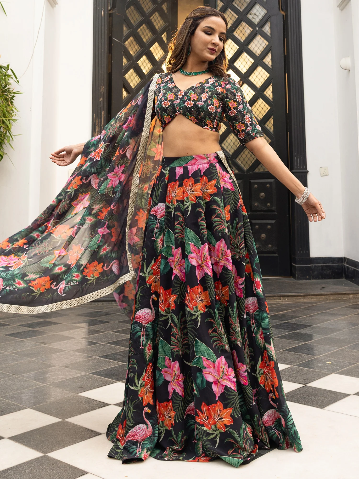 Tropical Radiance Black Lehenga set - Image 5