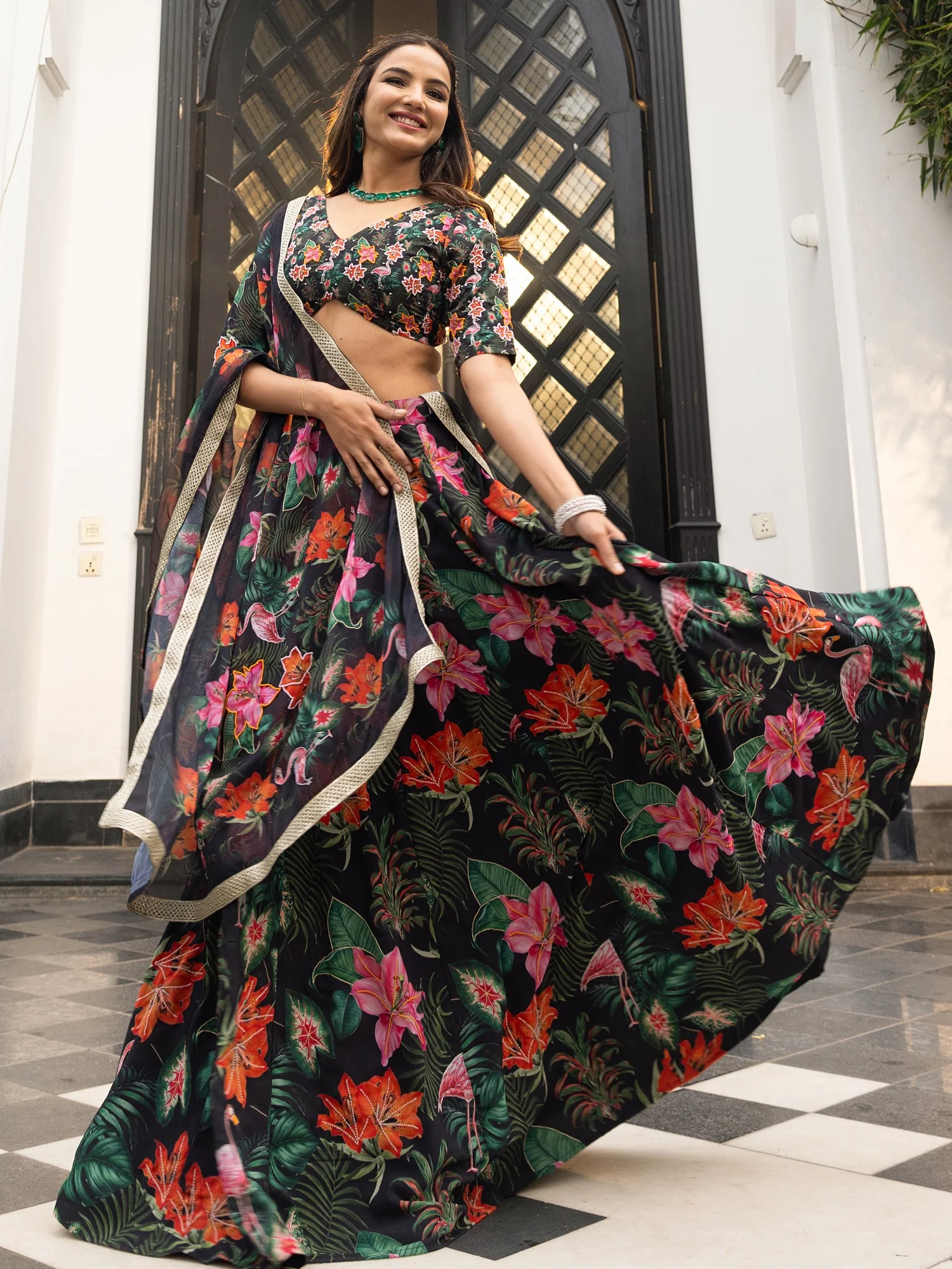 Tropical Radiance Black Lehenga set - Image 6