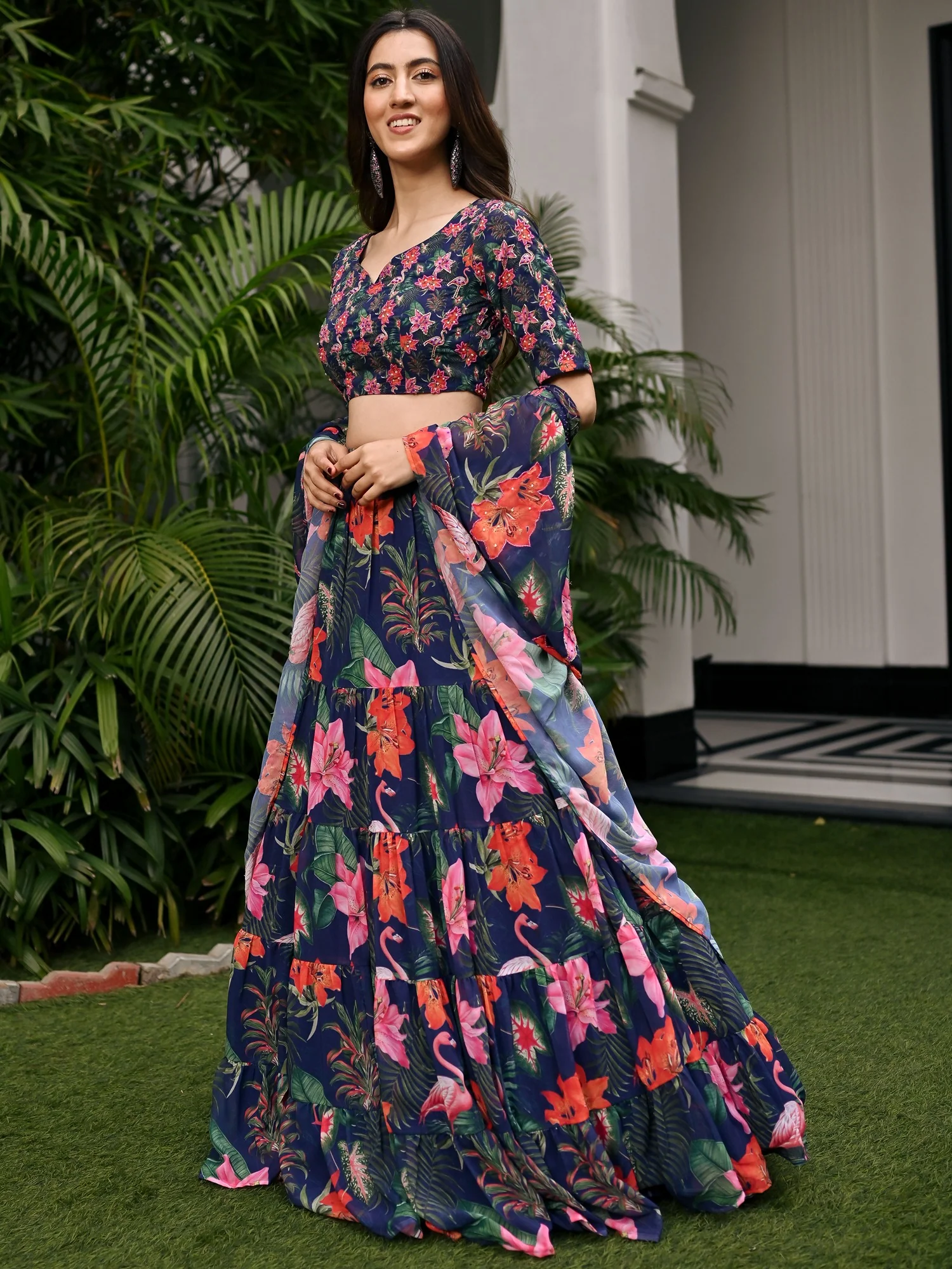 Tropical Radiance Blue Lehenga set - Image 5